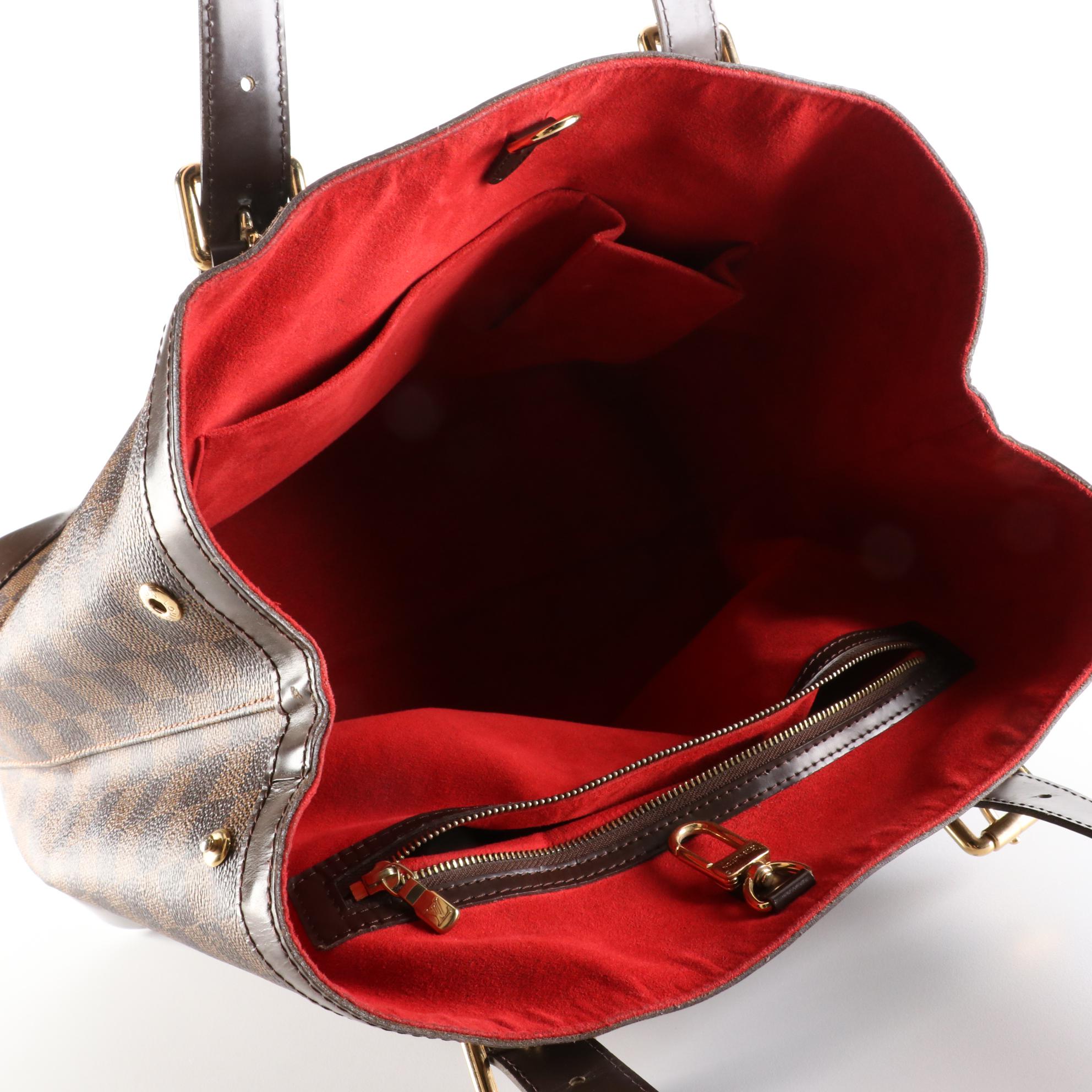 Louis Vuitton Hampstead MM Bag in Damier Ebene Canvas and Smooth Leather