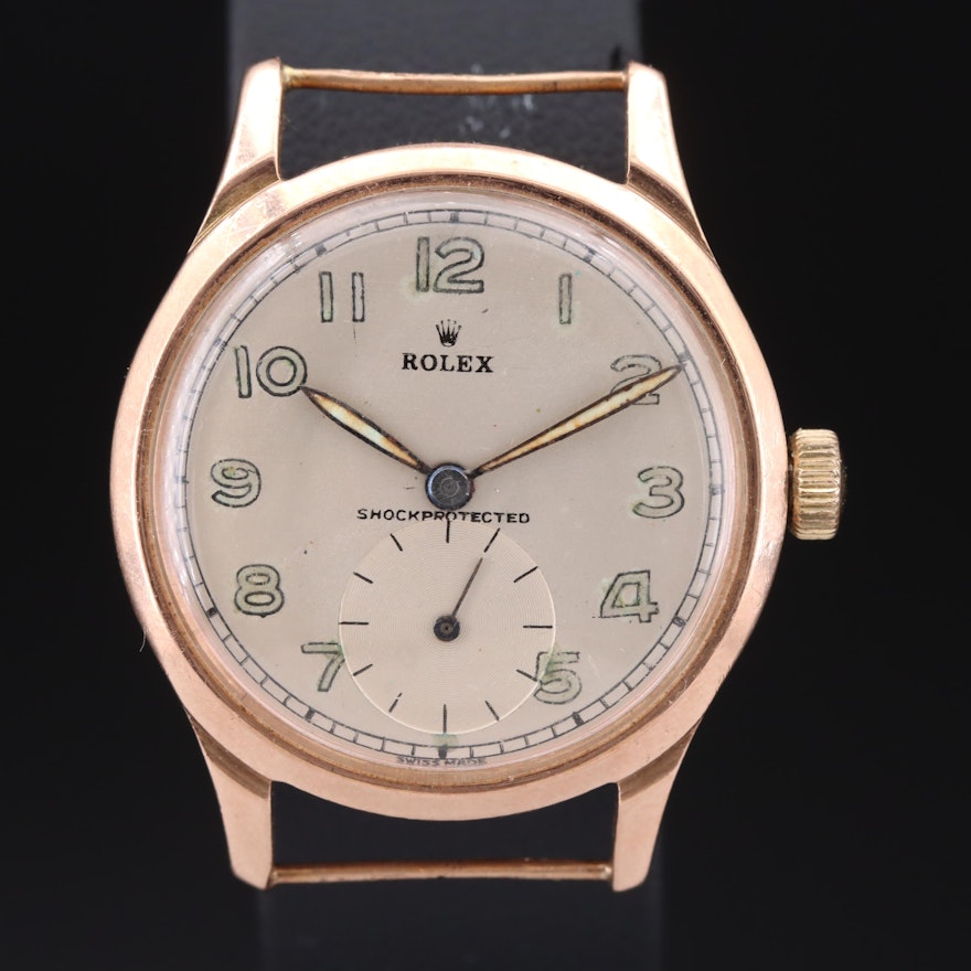 Vintage Rolex 9K Rose Gold Case Wristwatch