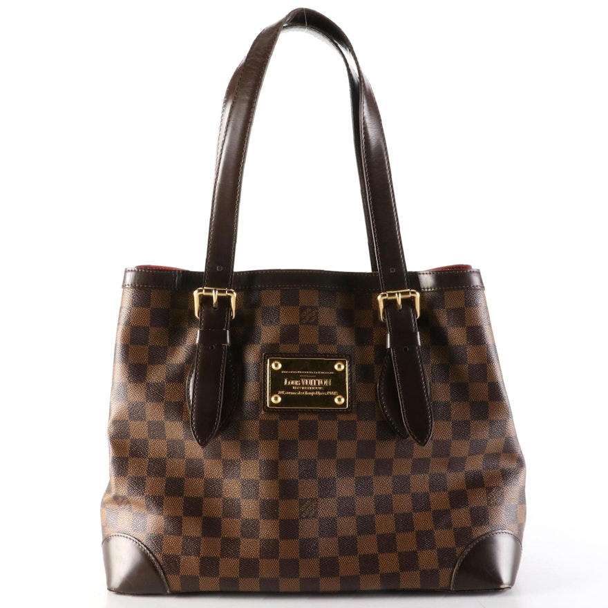 Louis Vuitton Hampstead MM Bag in Damier Ebene Canvas and Smooth Leather