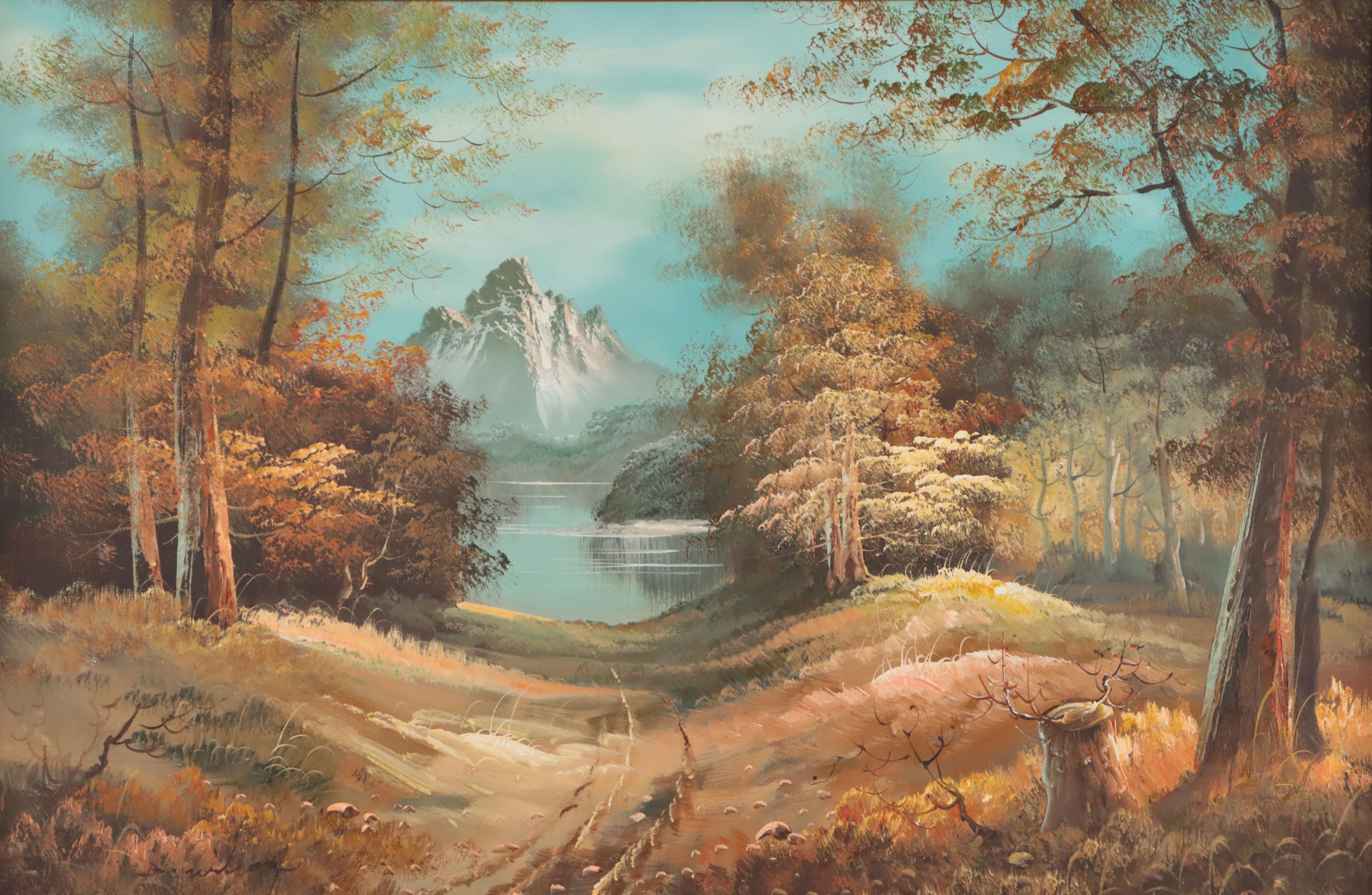 Woodland Mountain Landscape Oil Painting