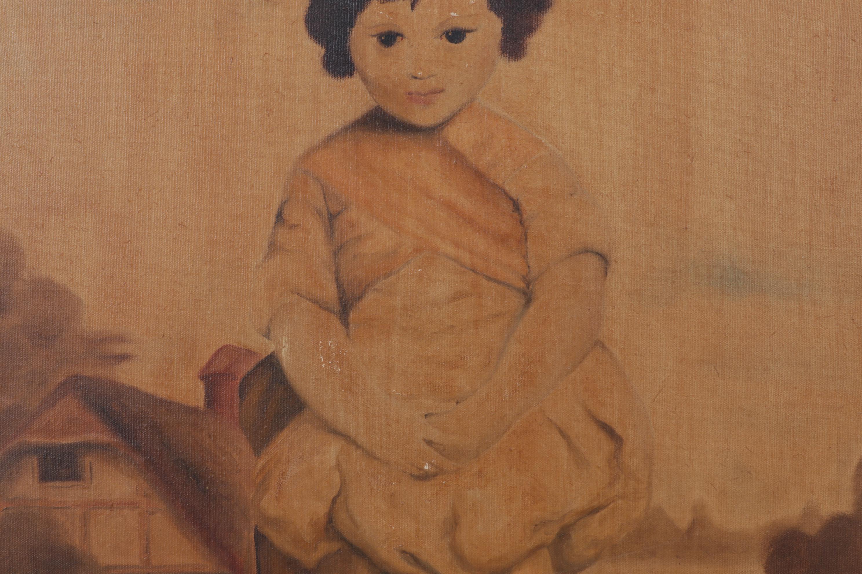 William Rigsby Folk Art Portrait Oil Painting of Young Girl, 1964