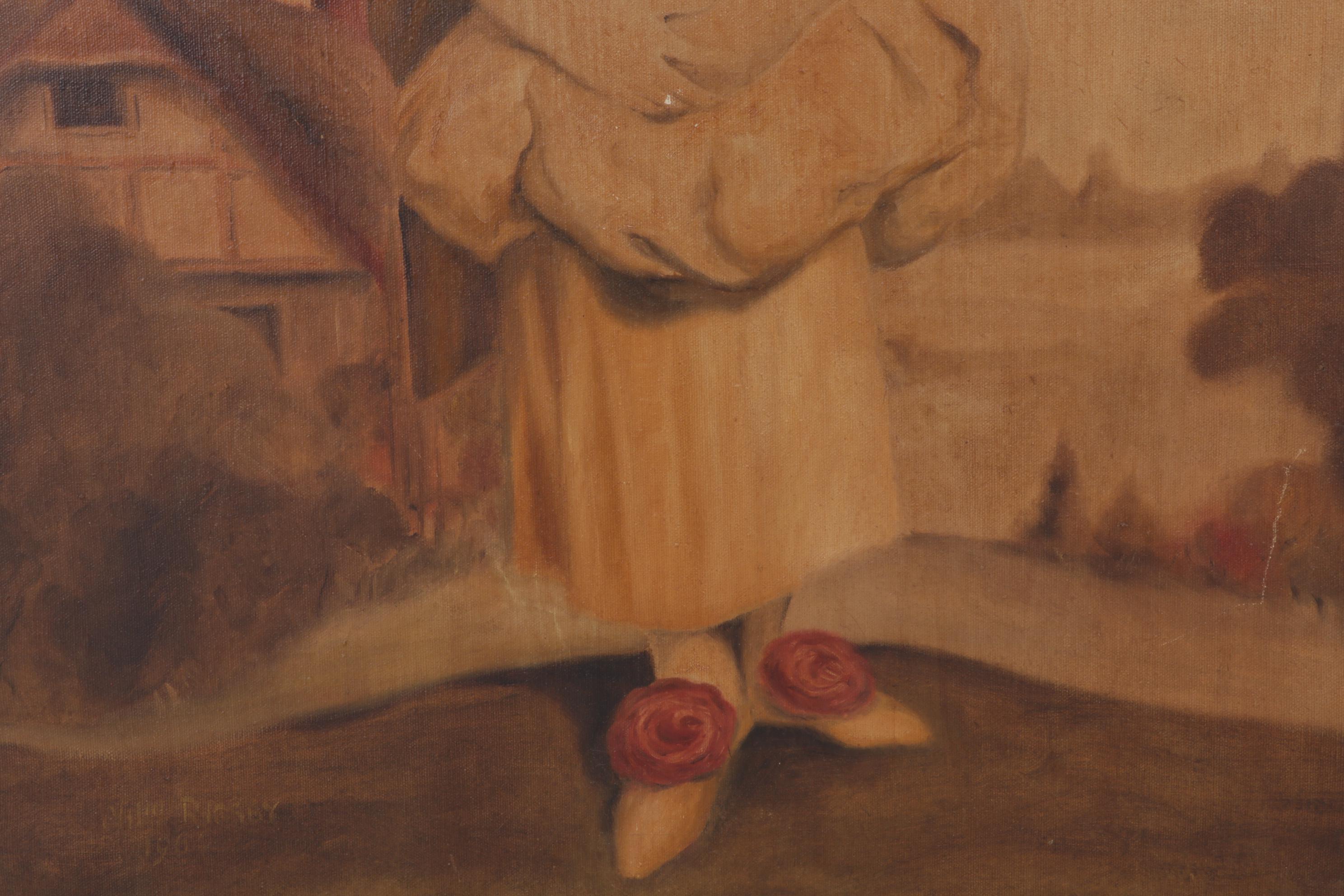 William Rigsby Folk Art Portrait Oil Painting of Young Girl, 1964