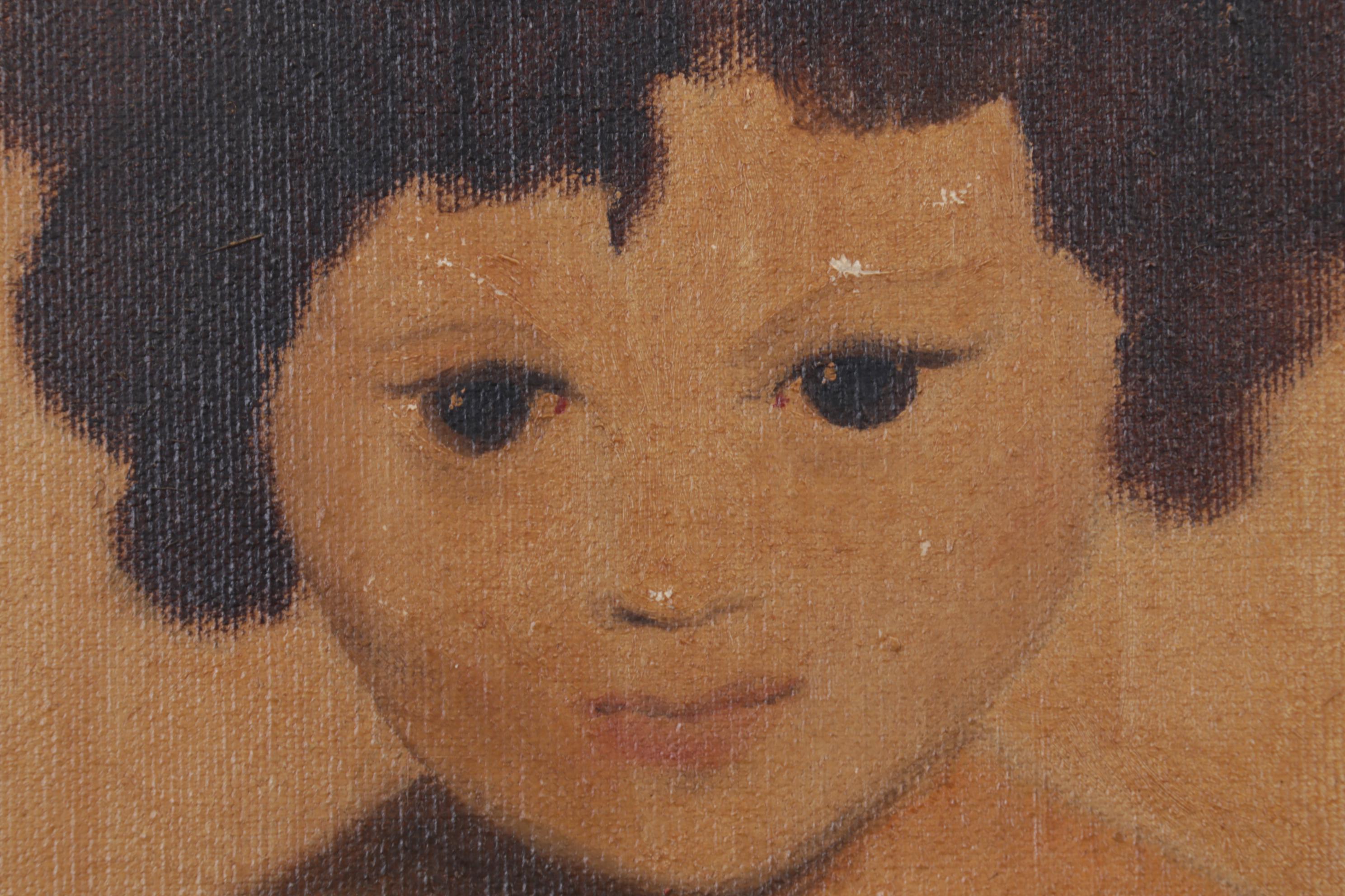 William Rigsby Folk Art Portrait Oil Painting of Young Girl, 1964