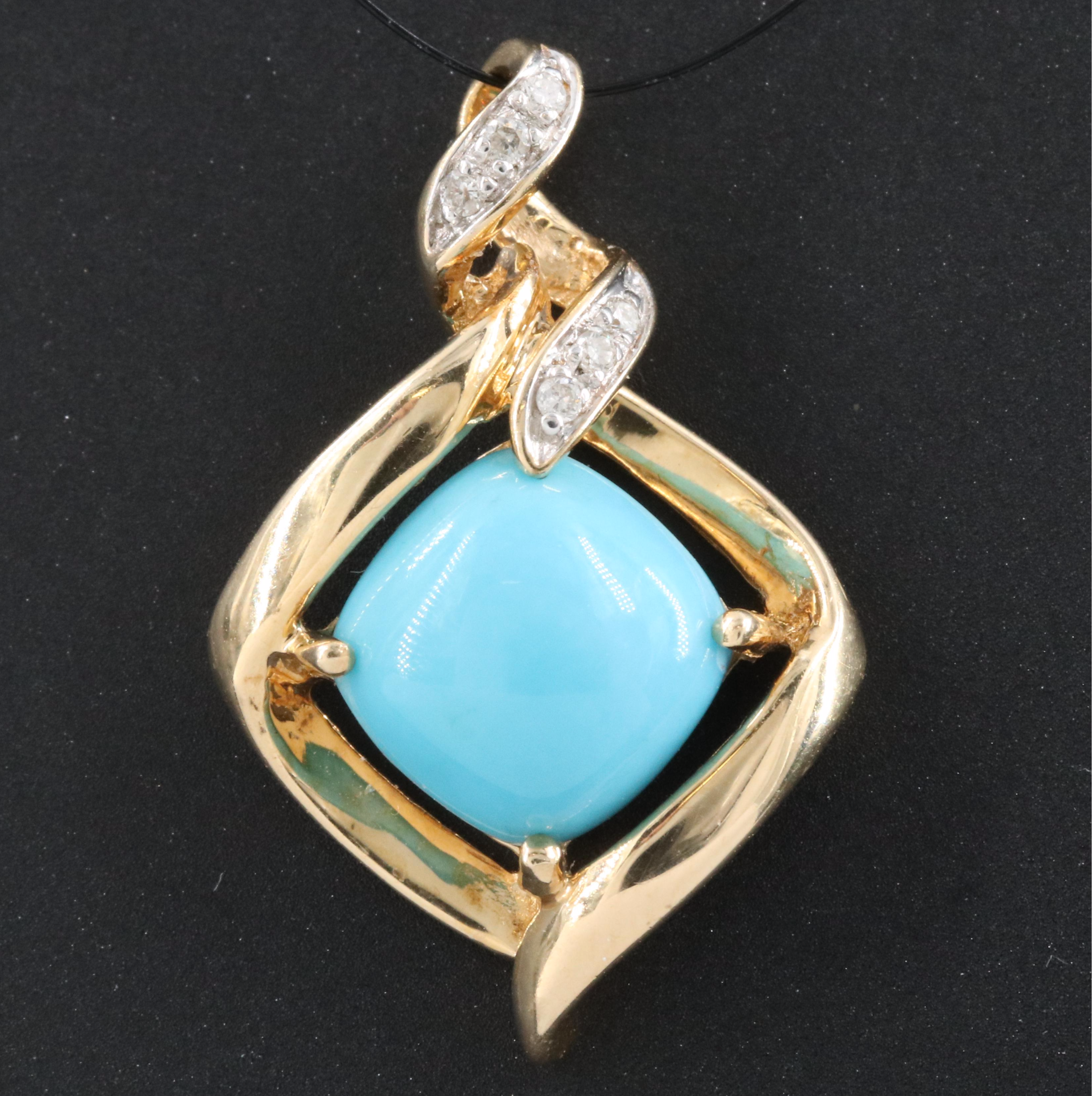 14K Turquoise and Diamond Pendant
