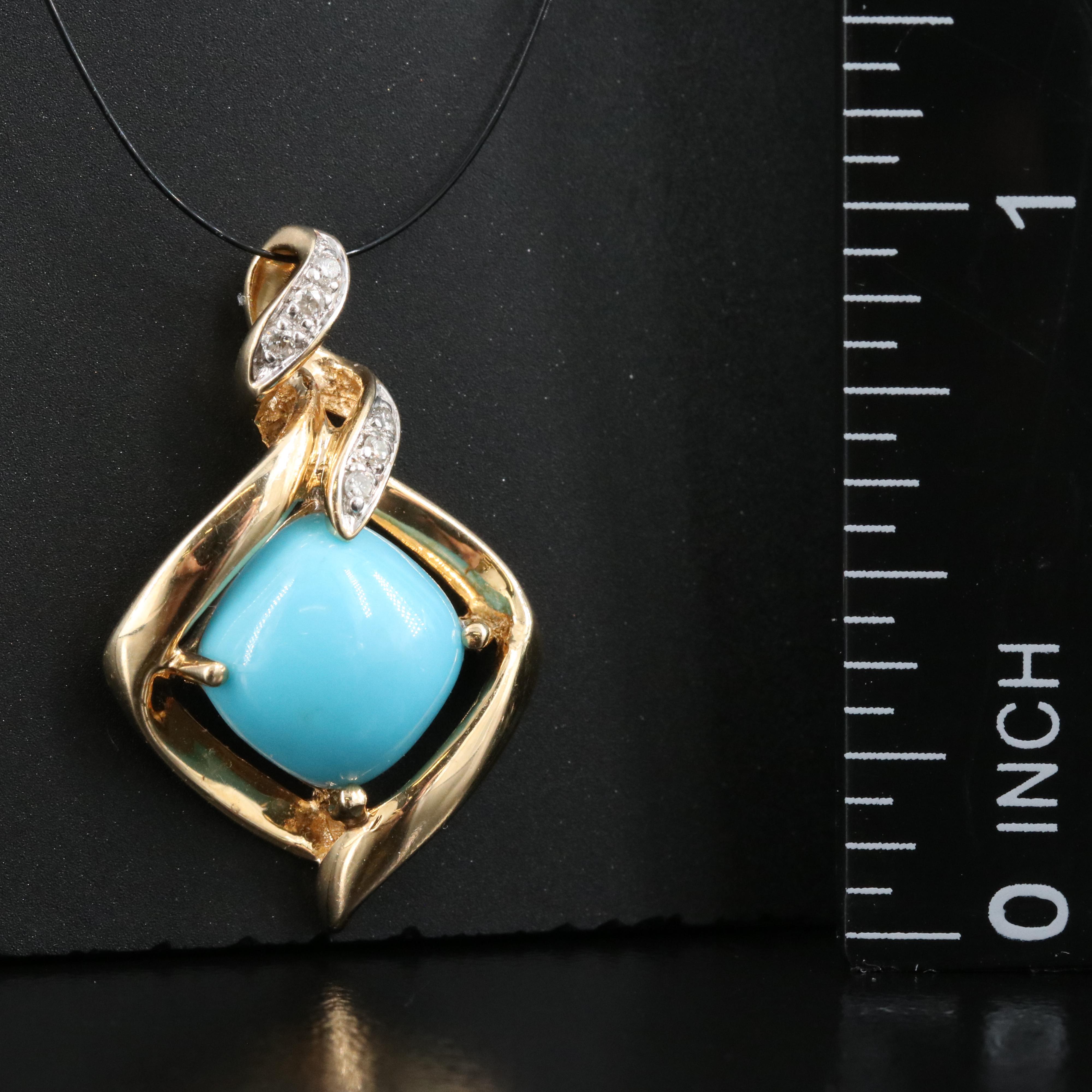 14K Turquoise and Diamond Pendant