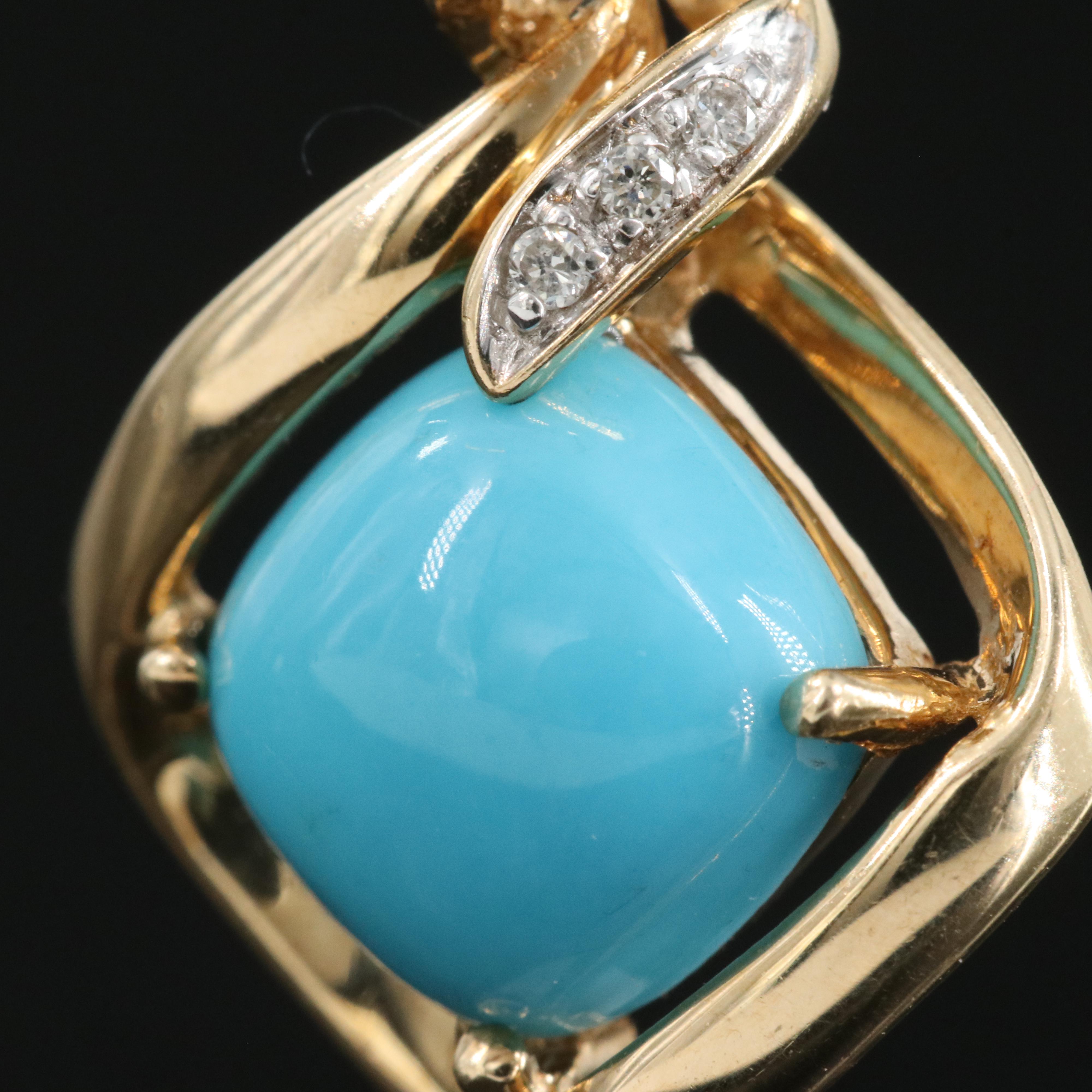 14K Turquoise and Diamond Pendant