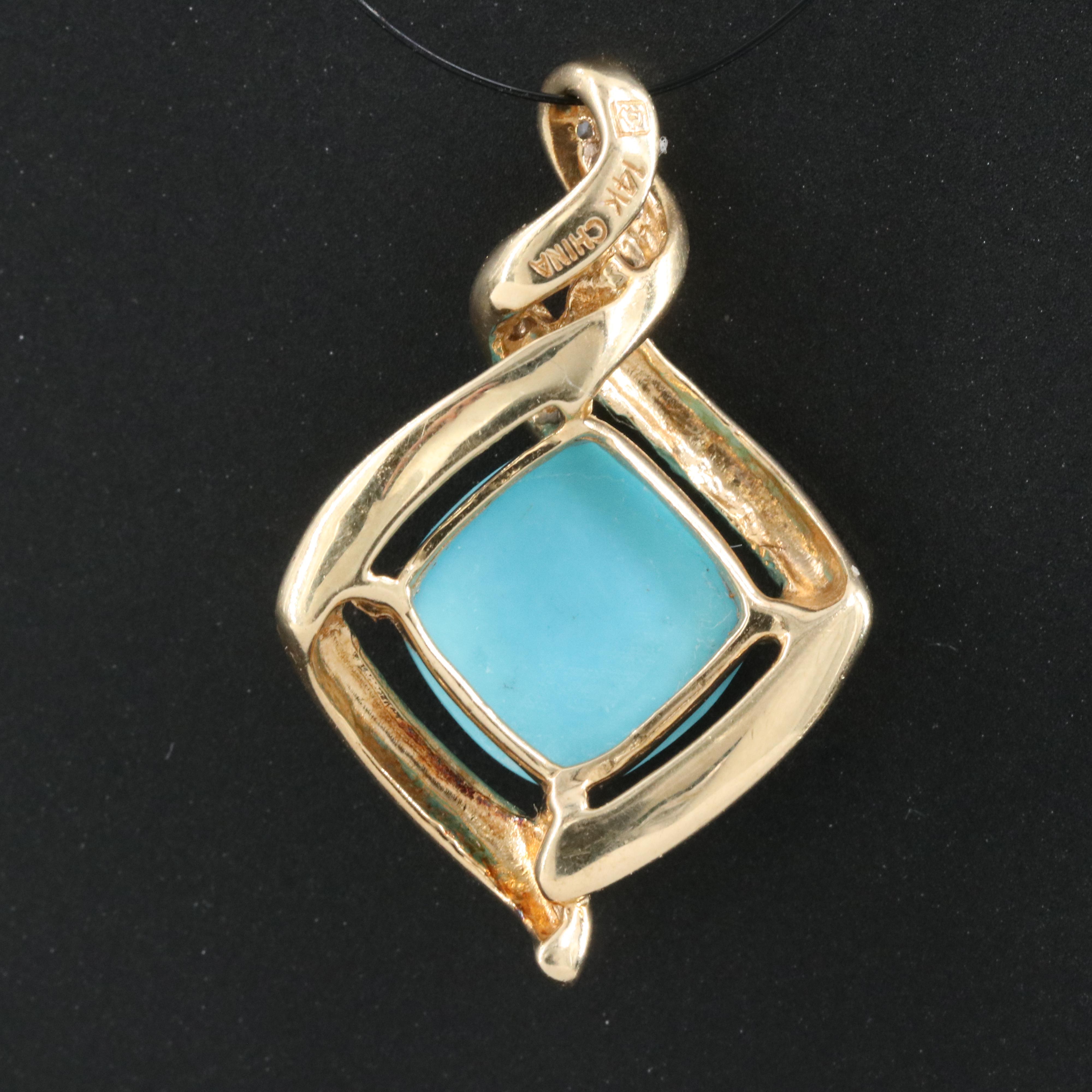 14K Turquoise and Diamond Pendant