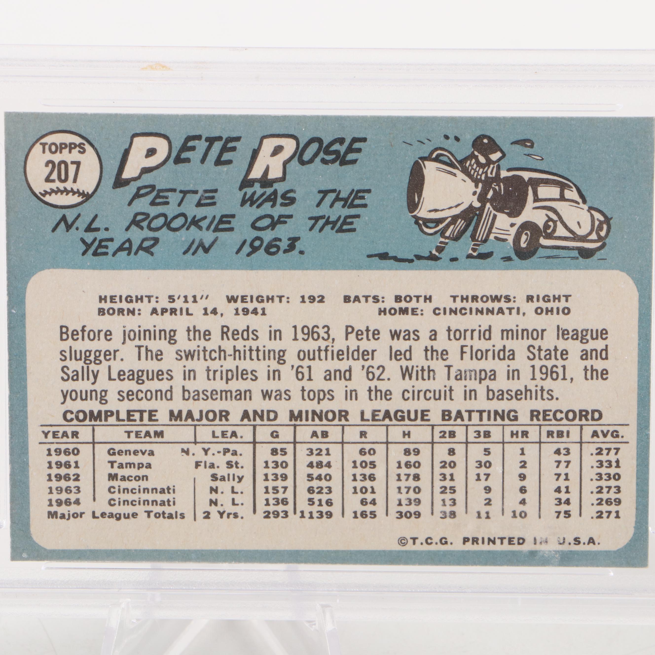 1965 Topps Pete Rose Baseball Card #207 Graded PSA 8 Near Mint