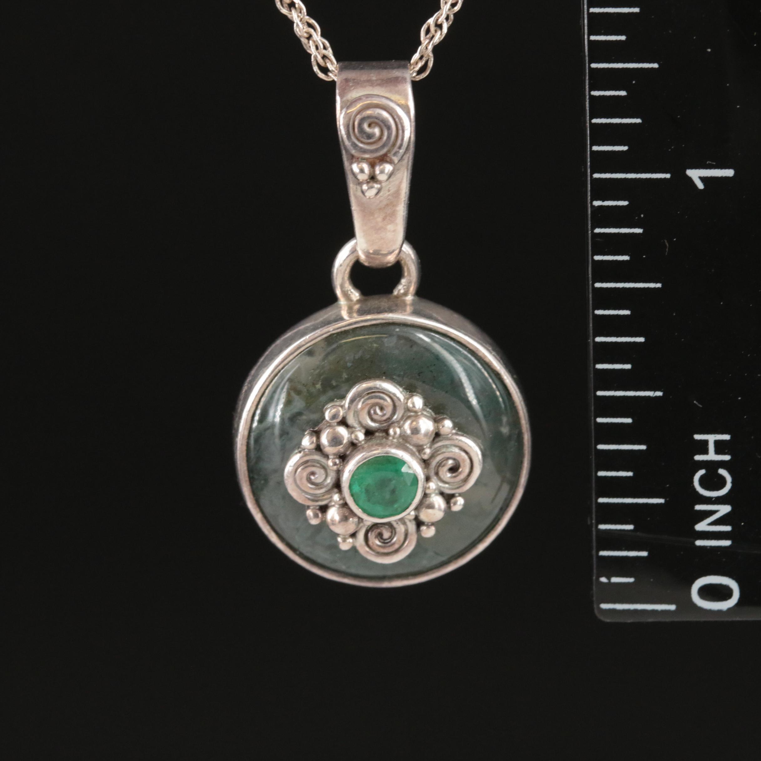Sajen Sterling Emerald and Moss Agate Pendant Necklace
