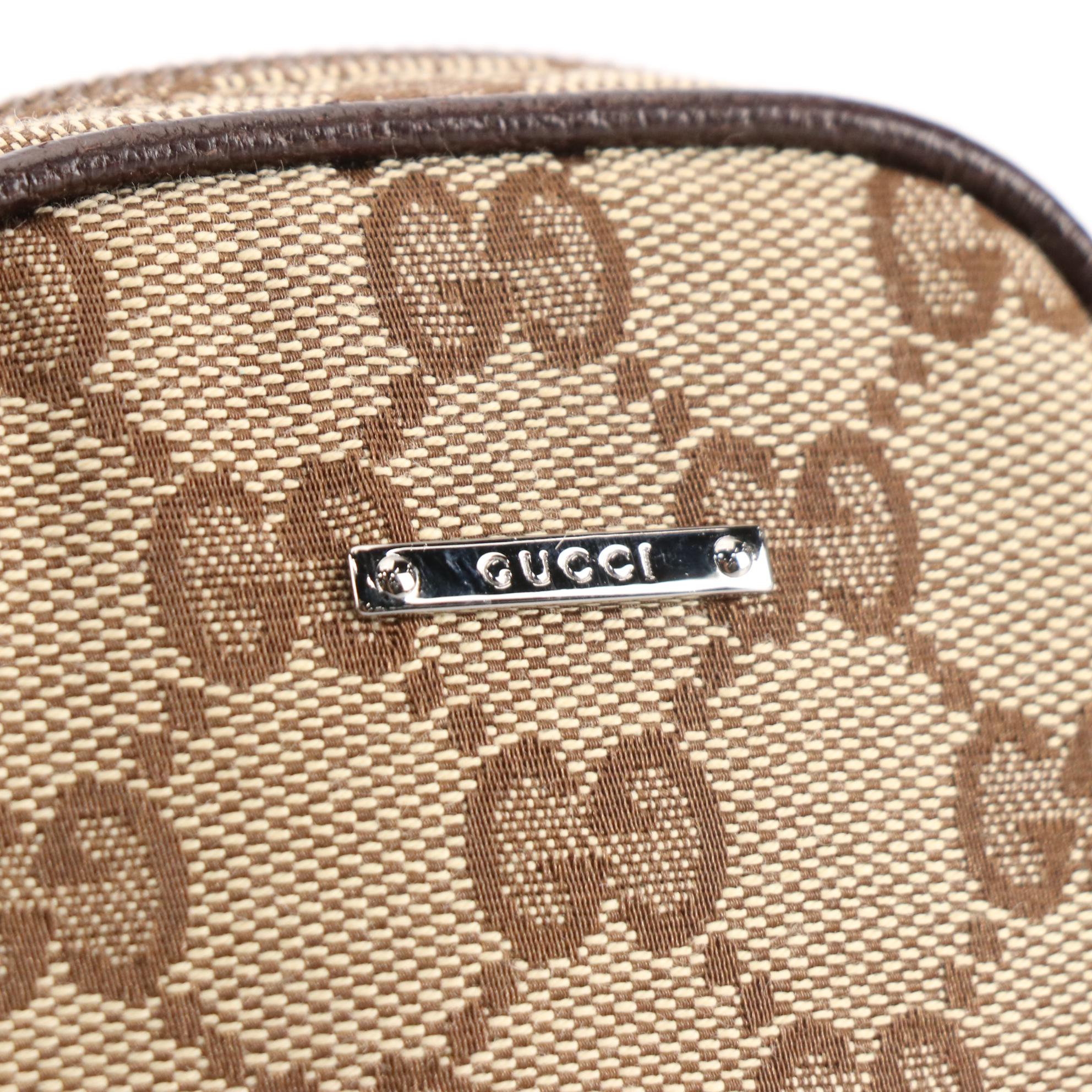 Gucci Cigarette Zip Pouch in GG Canvas and Leather Trim with Box