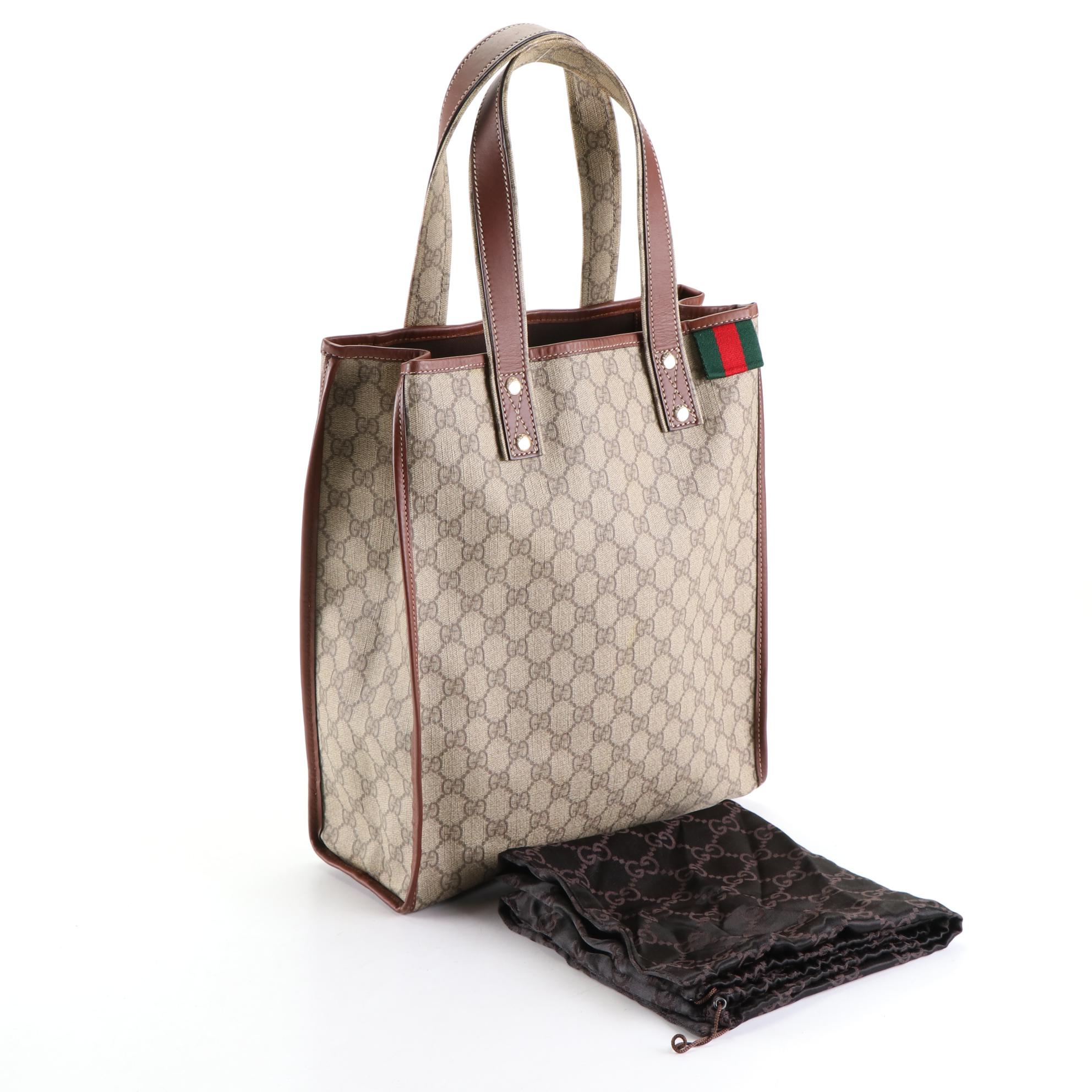 Gucci Web Detail Tall Tote in GG Supreme Canvas and Leather