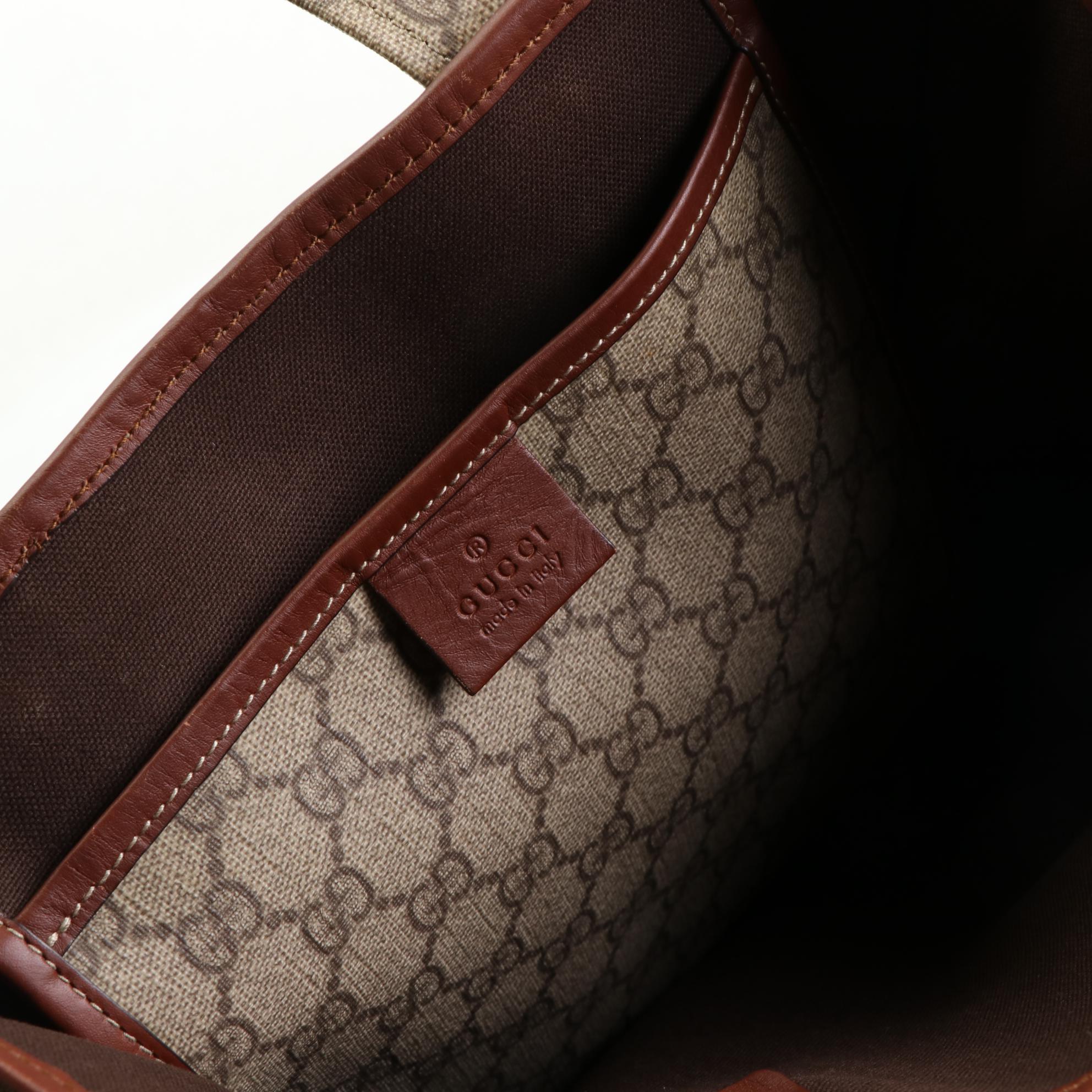 Gucci Web Detail Tall Tote in GG Supreme Canvas and Leather