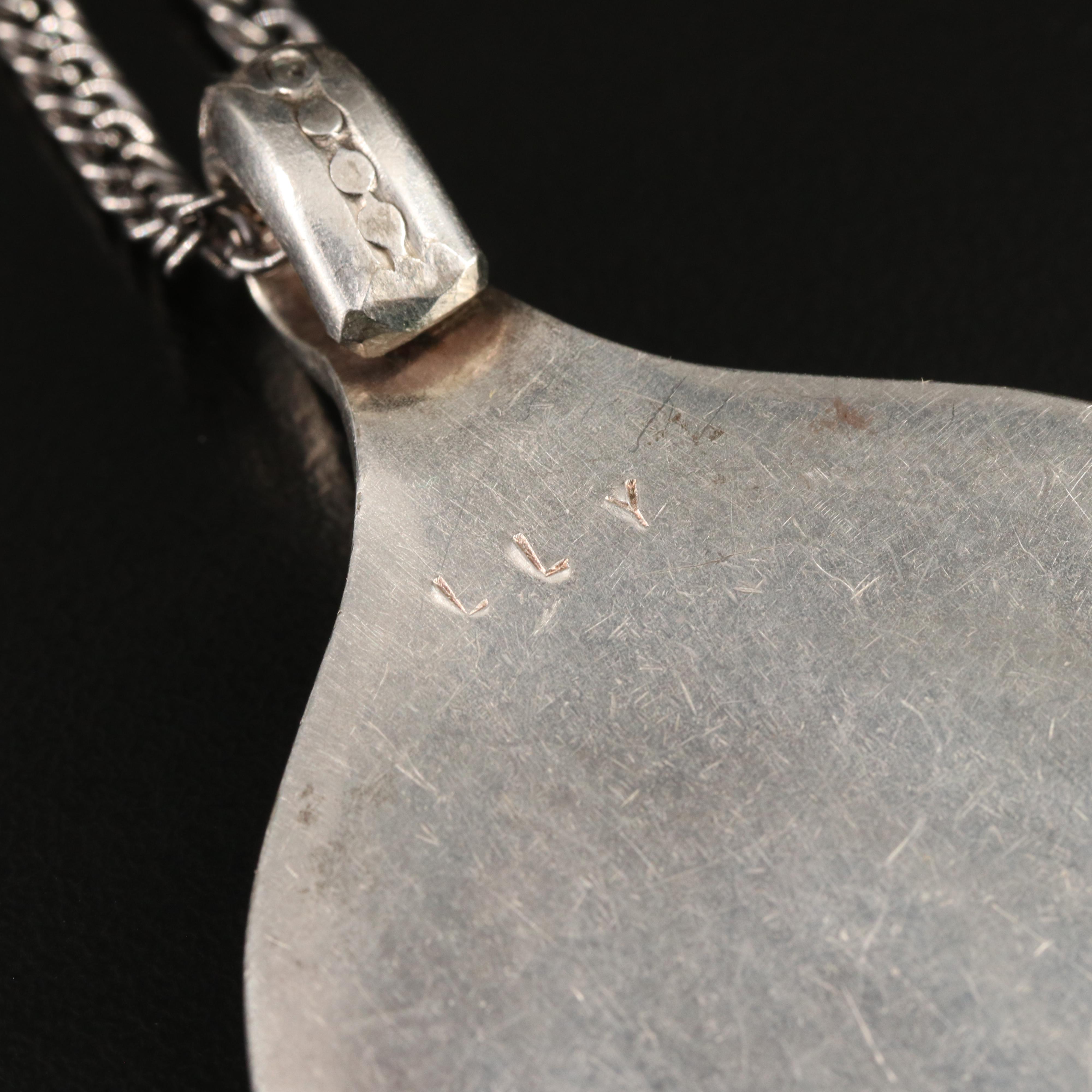 Signed Cross Necklace with Faux Turquoise and Converted Spoon