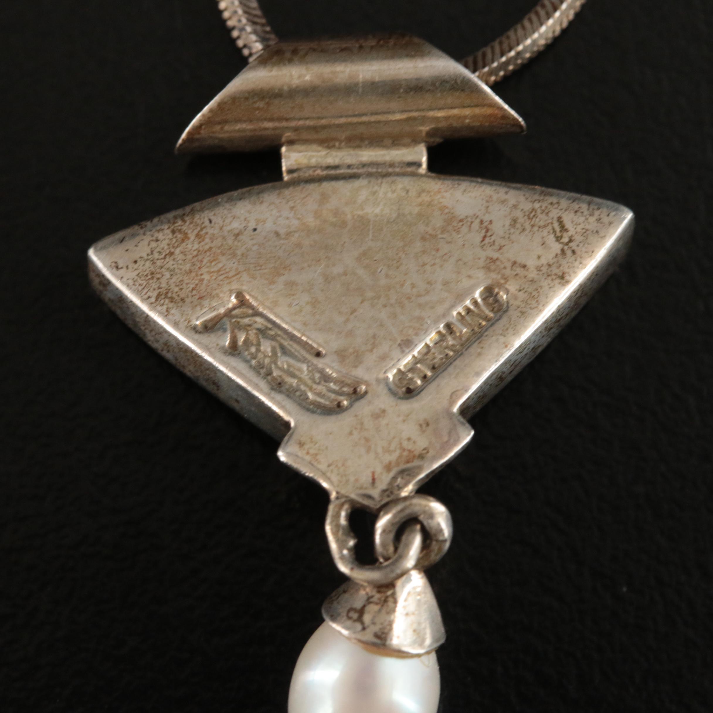 Knifewing Segura, Chiricahua Apache Sterling Coral, Turquoise and Pearl Necklace