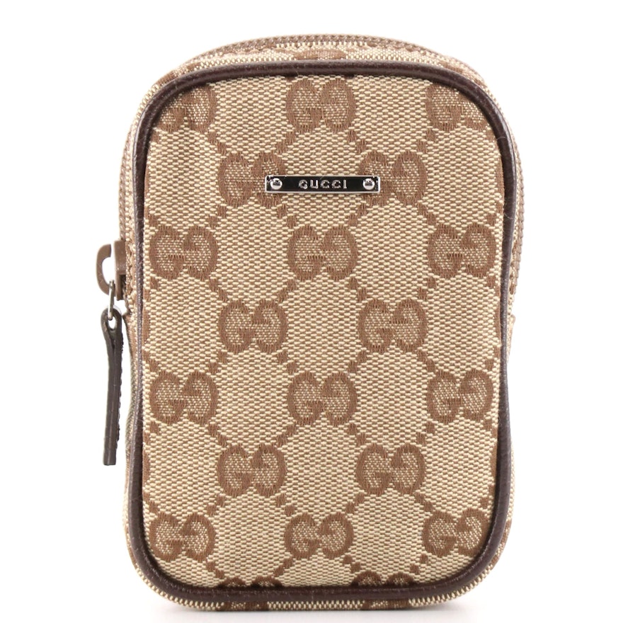 Gucci Cigarette Zip Pouch in GG Canvas and Leather Trim with Box