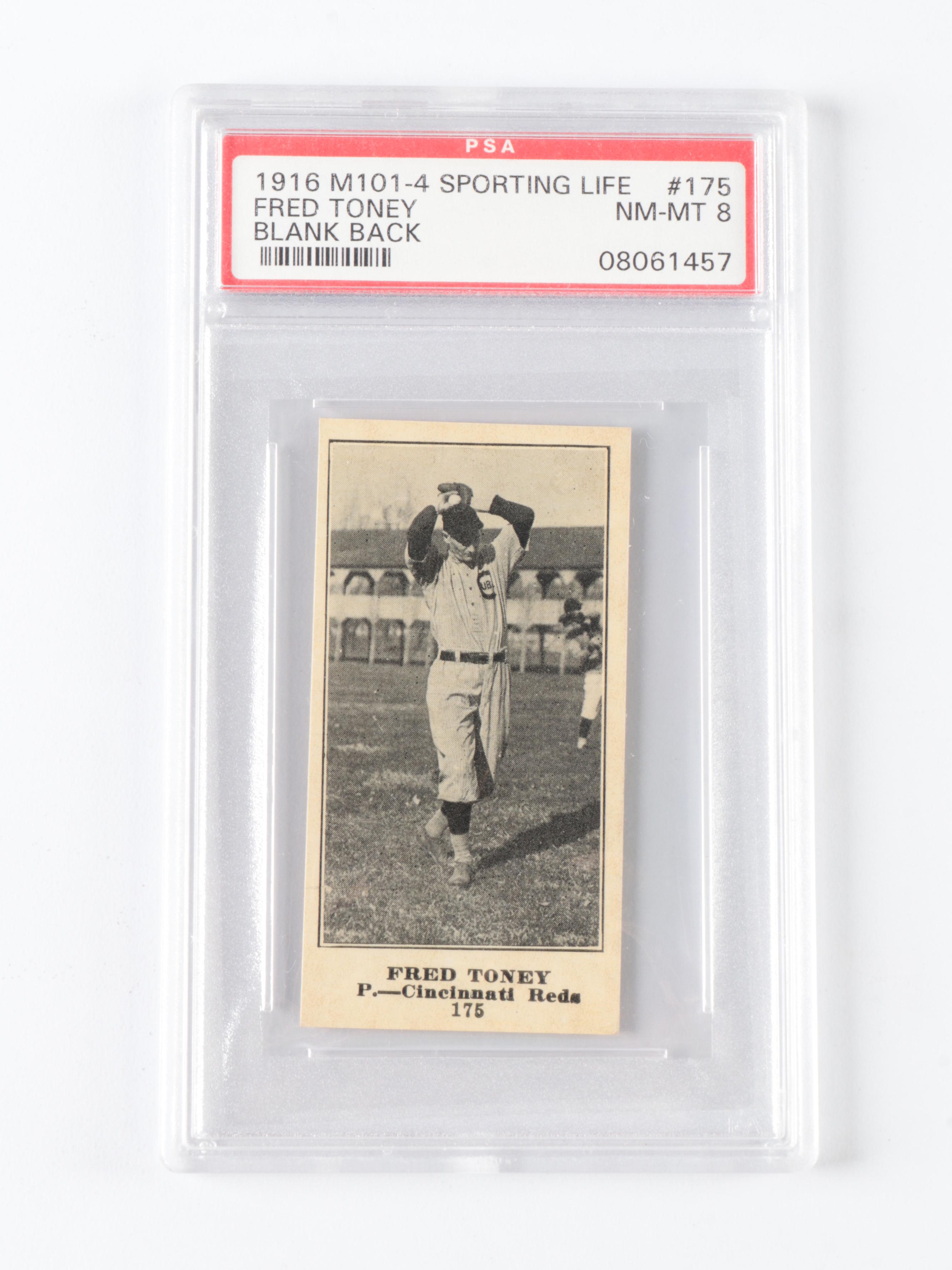 1915–1916 M101 Sporting Life Baseball Cards with Fred Toney Graded PSA 8