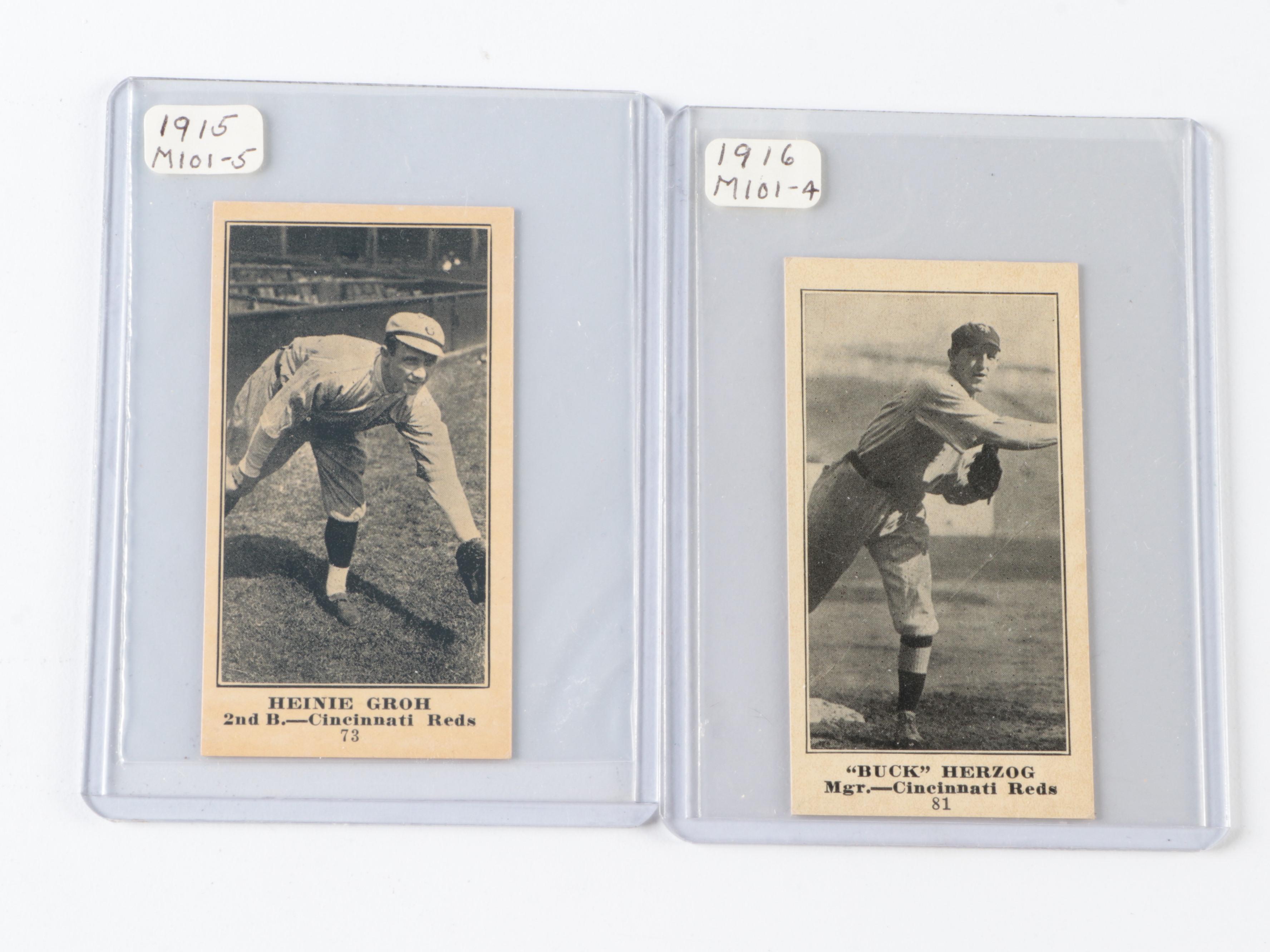 1915–1916 M101 Sporting Life Baseball Cards with Fred Toney Graded PSA 8