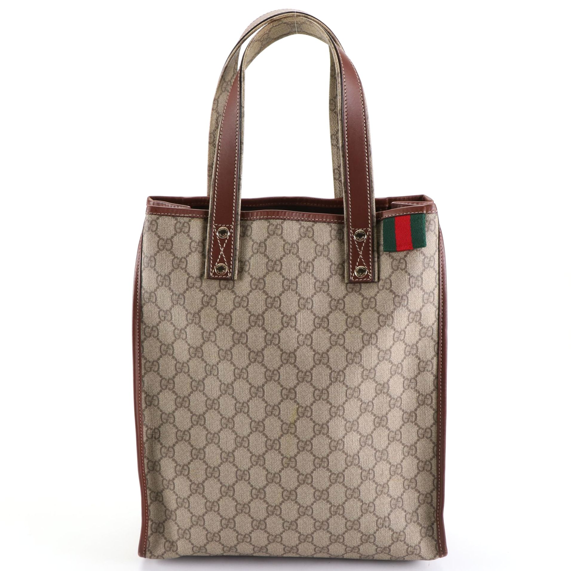Gucci Web Detail Tall Tote in GG Supreme Canvas and Leather