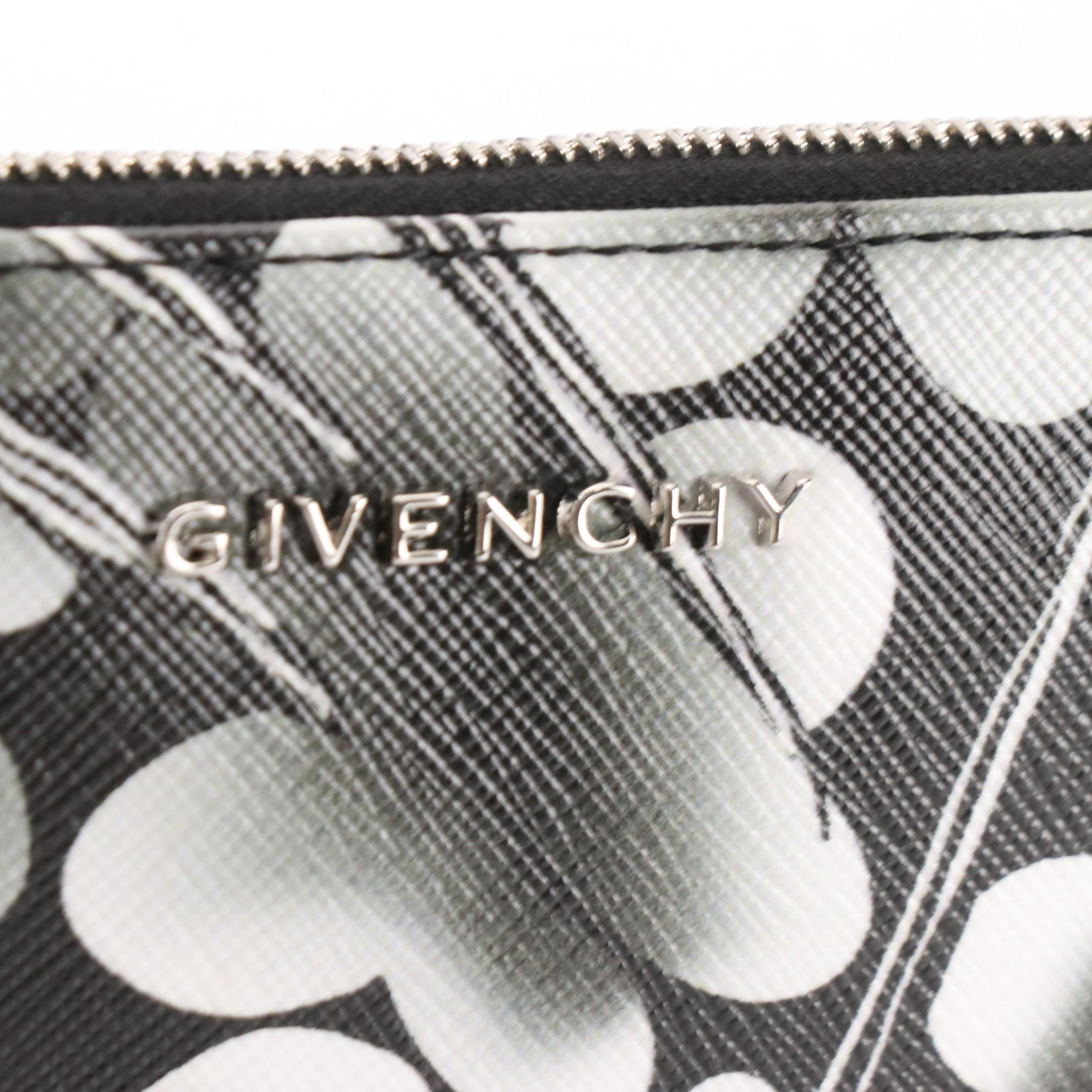 Givenchy Large Floral Zip Clutch Pouch in Saffiano Leather with Box