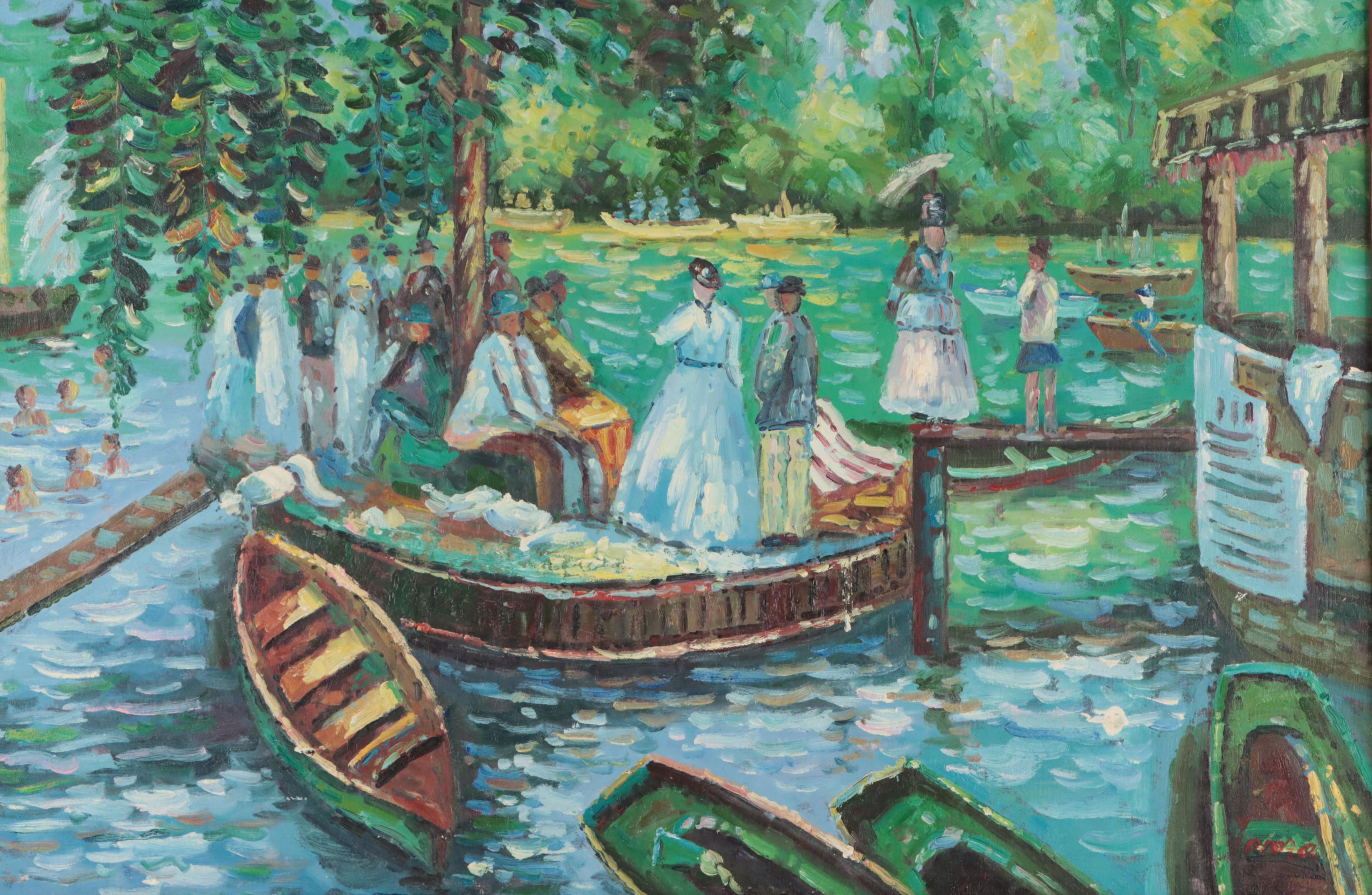 Impressionist Style Oil Painting After Renoir "La Grenouillere"