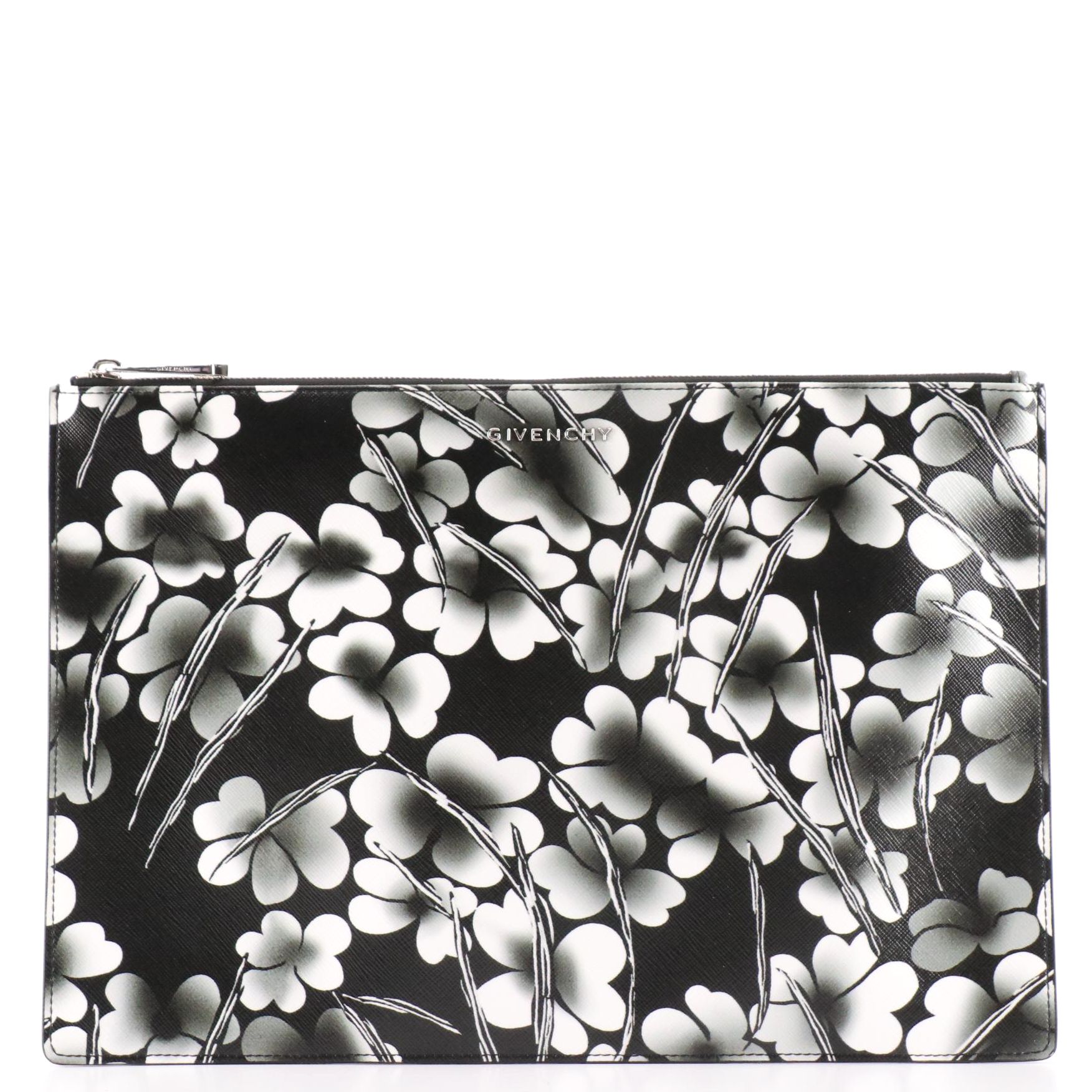 Givenchy Large Floral Zip Clutch Pouch in Saffiano Leather with Box
