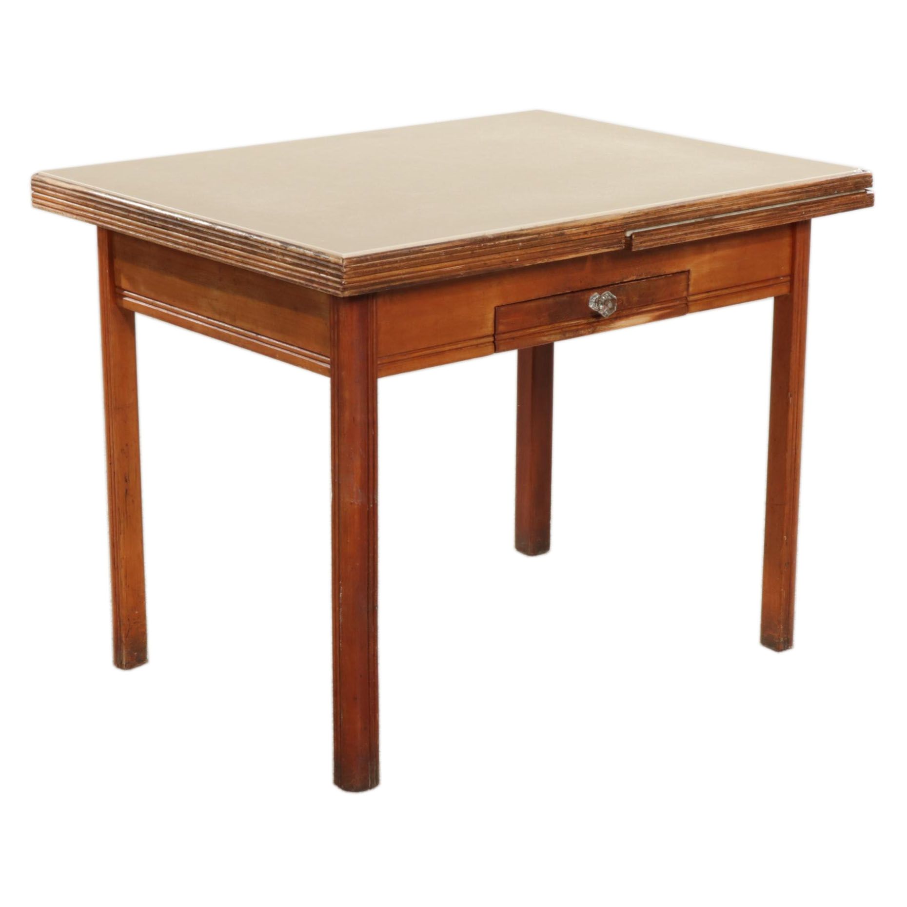 Extending Kitchen Table with Milkglass Top Insert, Early to Mid 20th Century