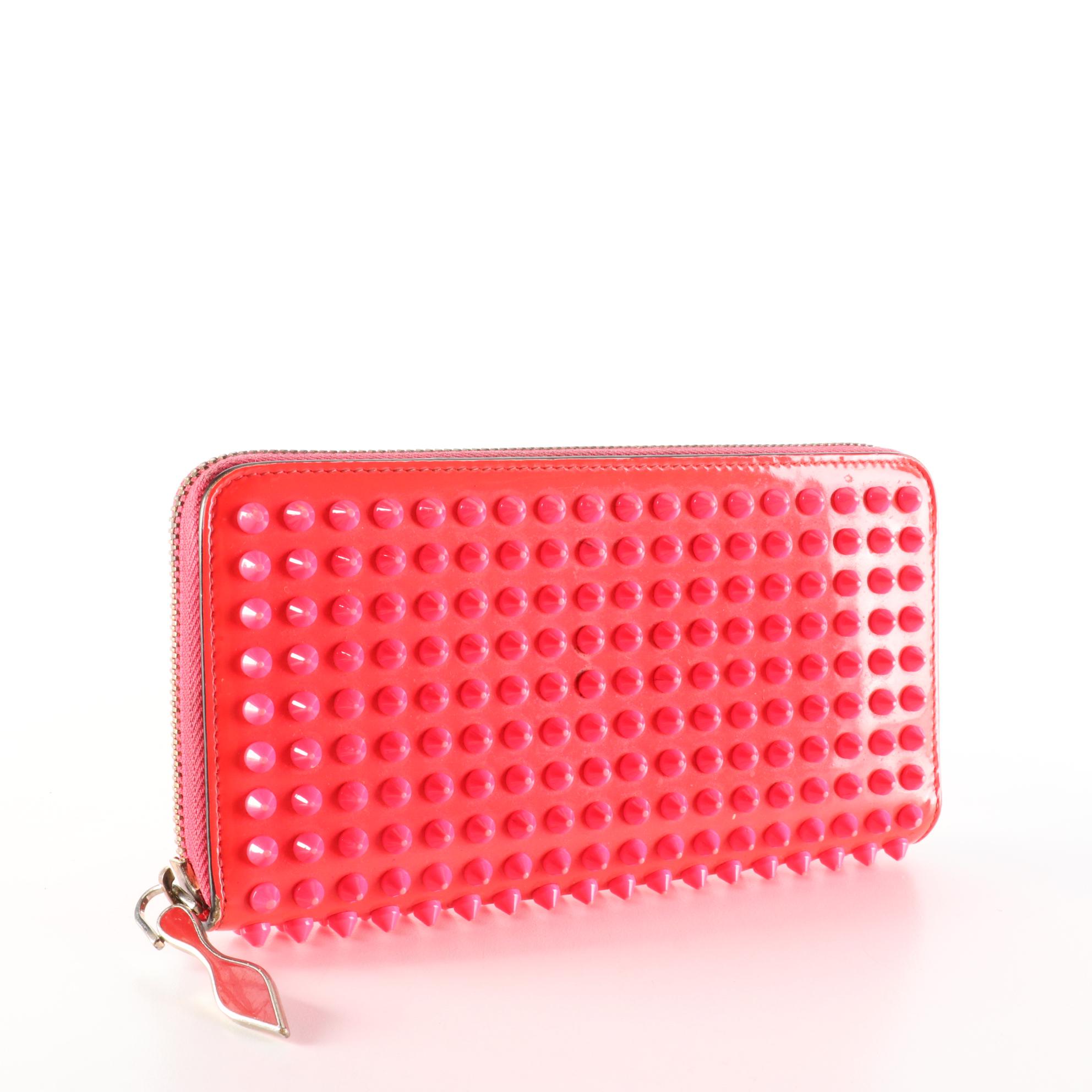 Christian Louboutin Studded Panettone Wallet in Fluorescent Pink Patent Leather