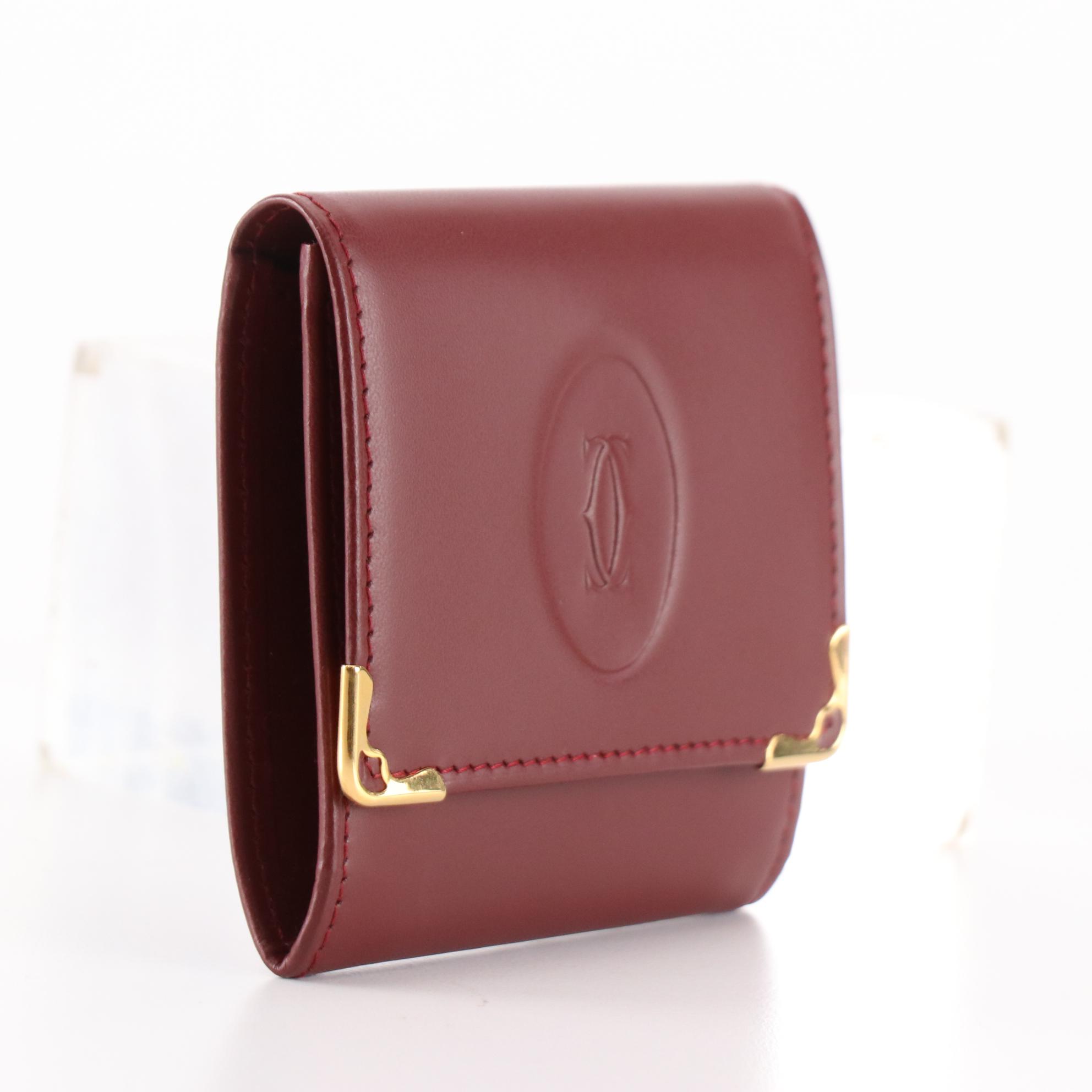 Cartier Coin Pouch in Burgundy Leather with Box