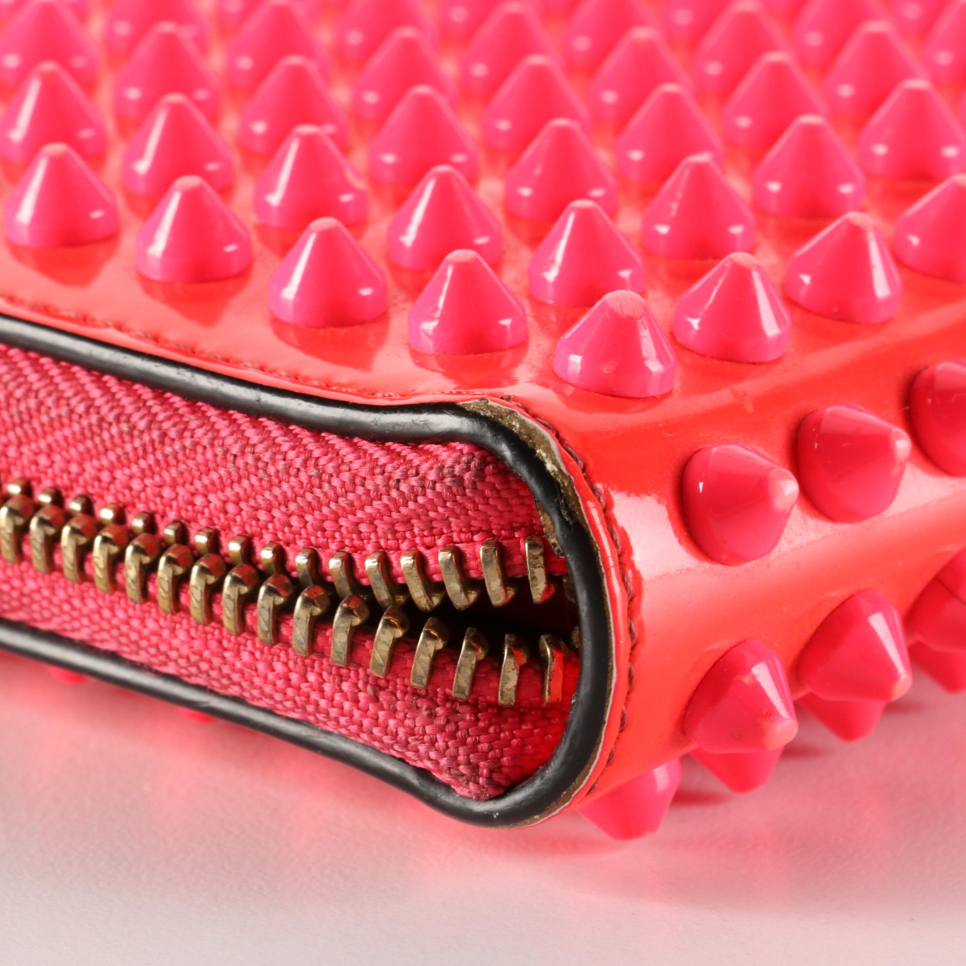 Christian Louboutin Studded Panettone Wallet in Fluorescent Pink Patent Leather