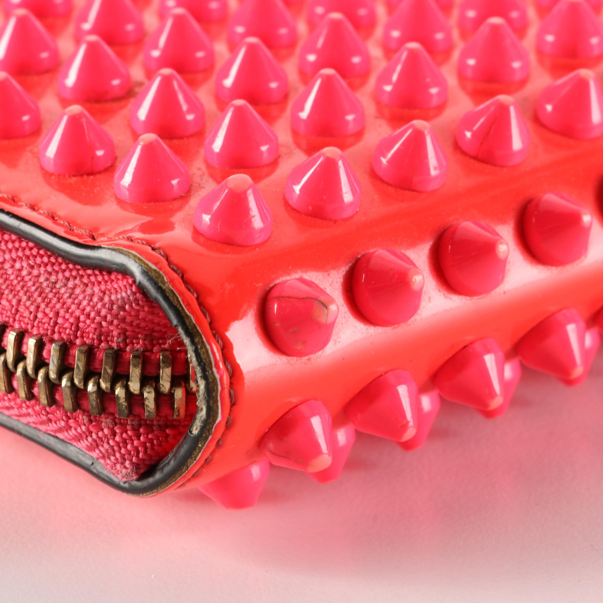 Christian Louboutin Studded Panettone Wallet in Fluorescent Pink Patent Leather