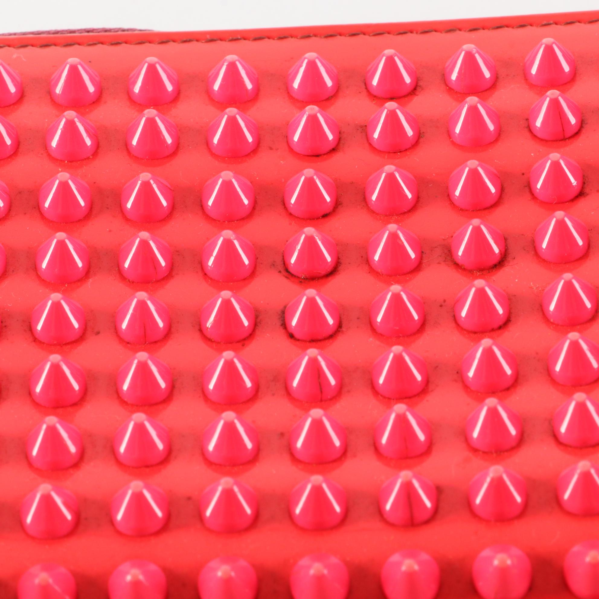 Christian Louboutin Studded Panettone Wallet in Fluorescent Pink Patent Leather