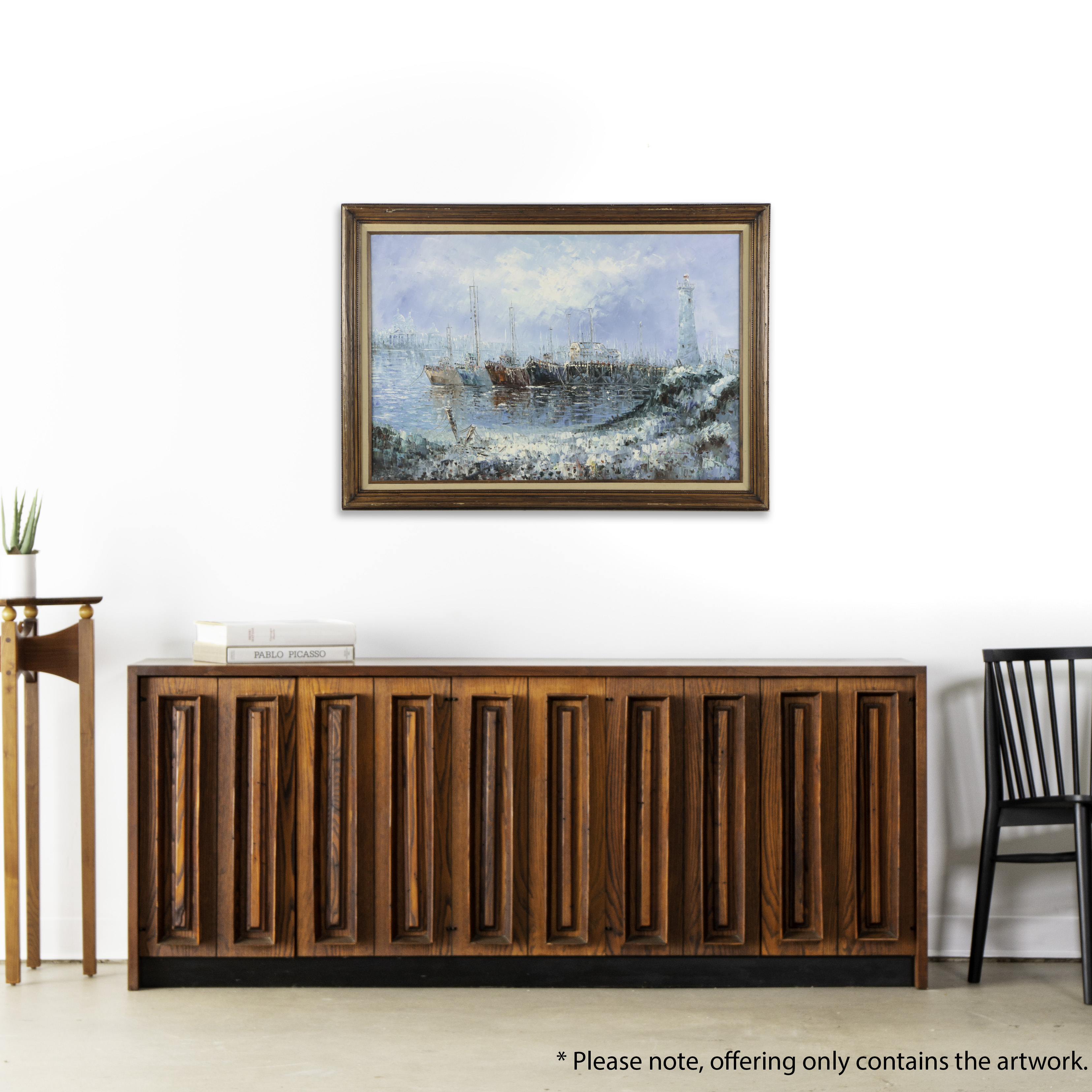 Harbor Scene Oil Painting, Circa 1960