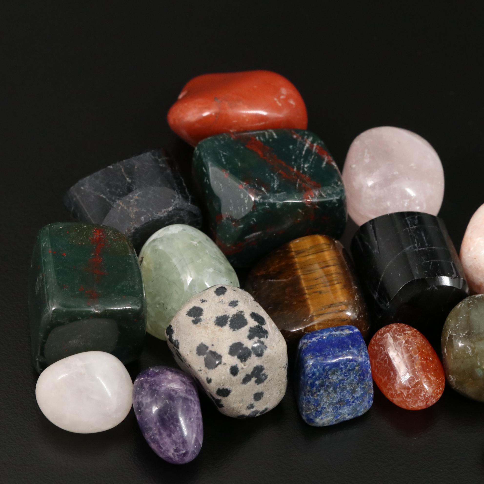 Polished Bloodstone, Dalmation Jasper, and Tiger's Eye Lot