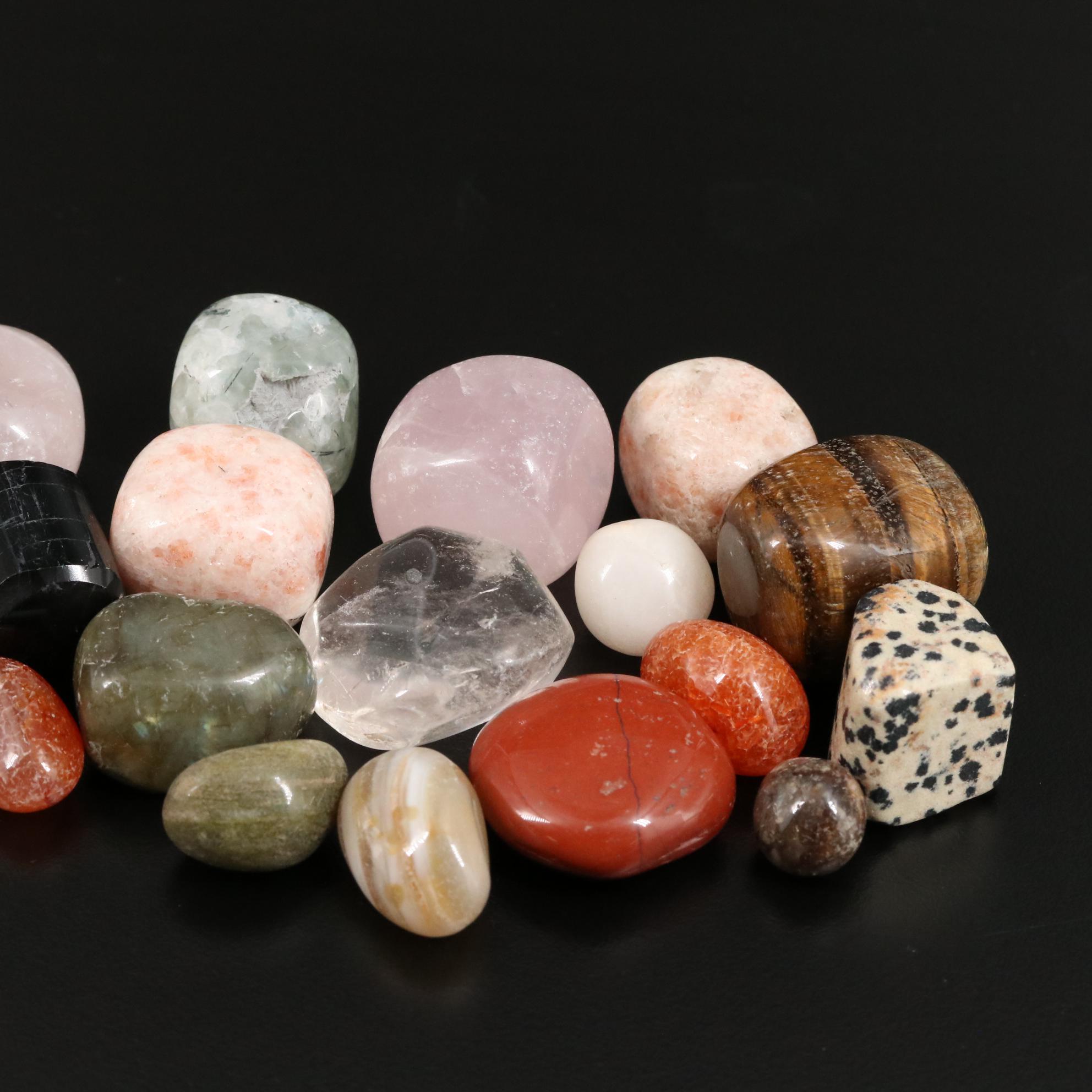 Polished Bloodstone, Dalmation Jasper, and Tiger's Eye Lot