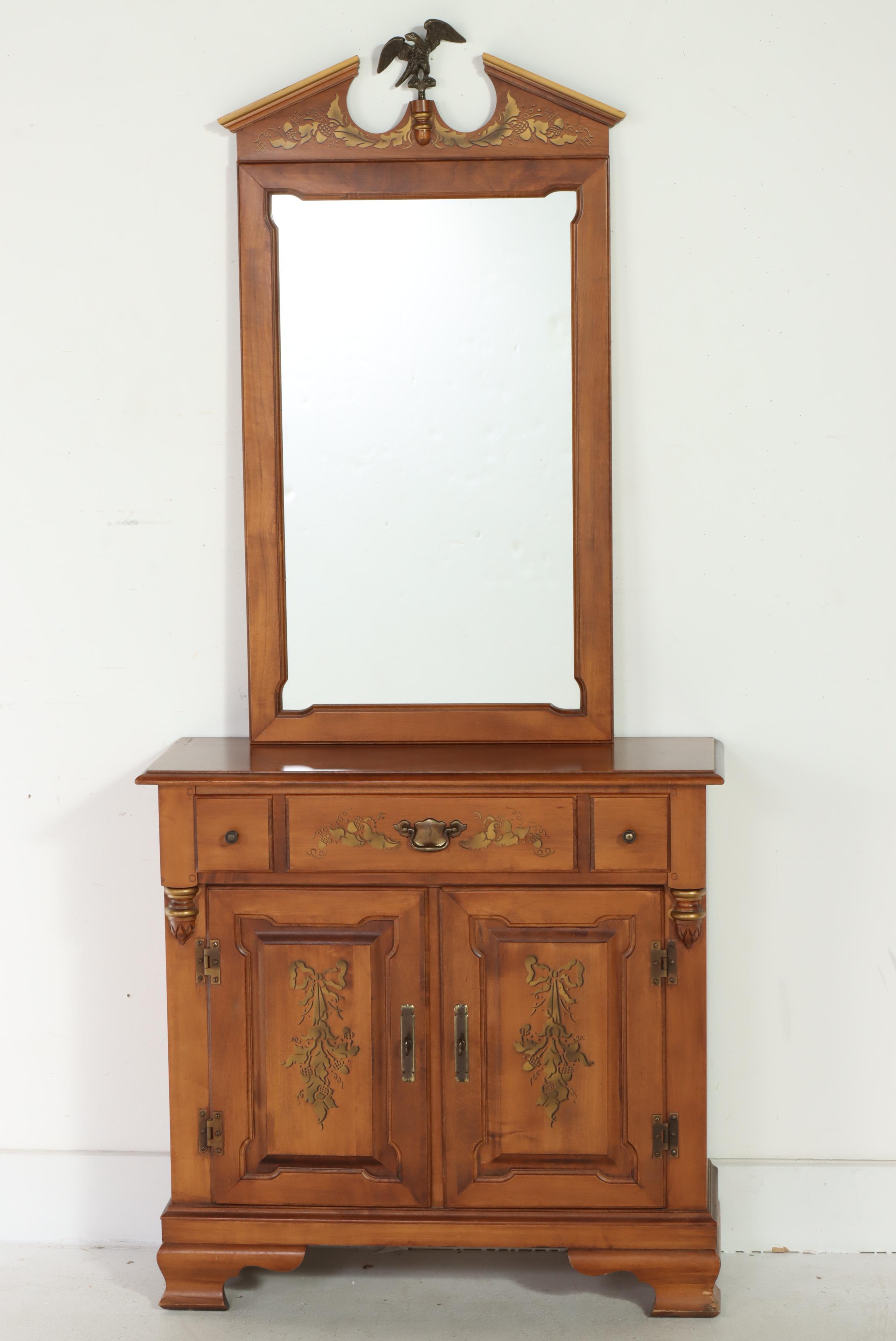 Tell City Chair Co. "Young Republic" Gilt-Stenciled Maple Console and Mirror