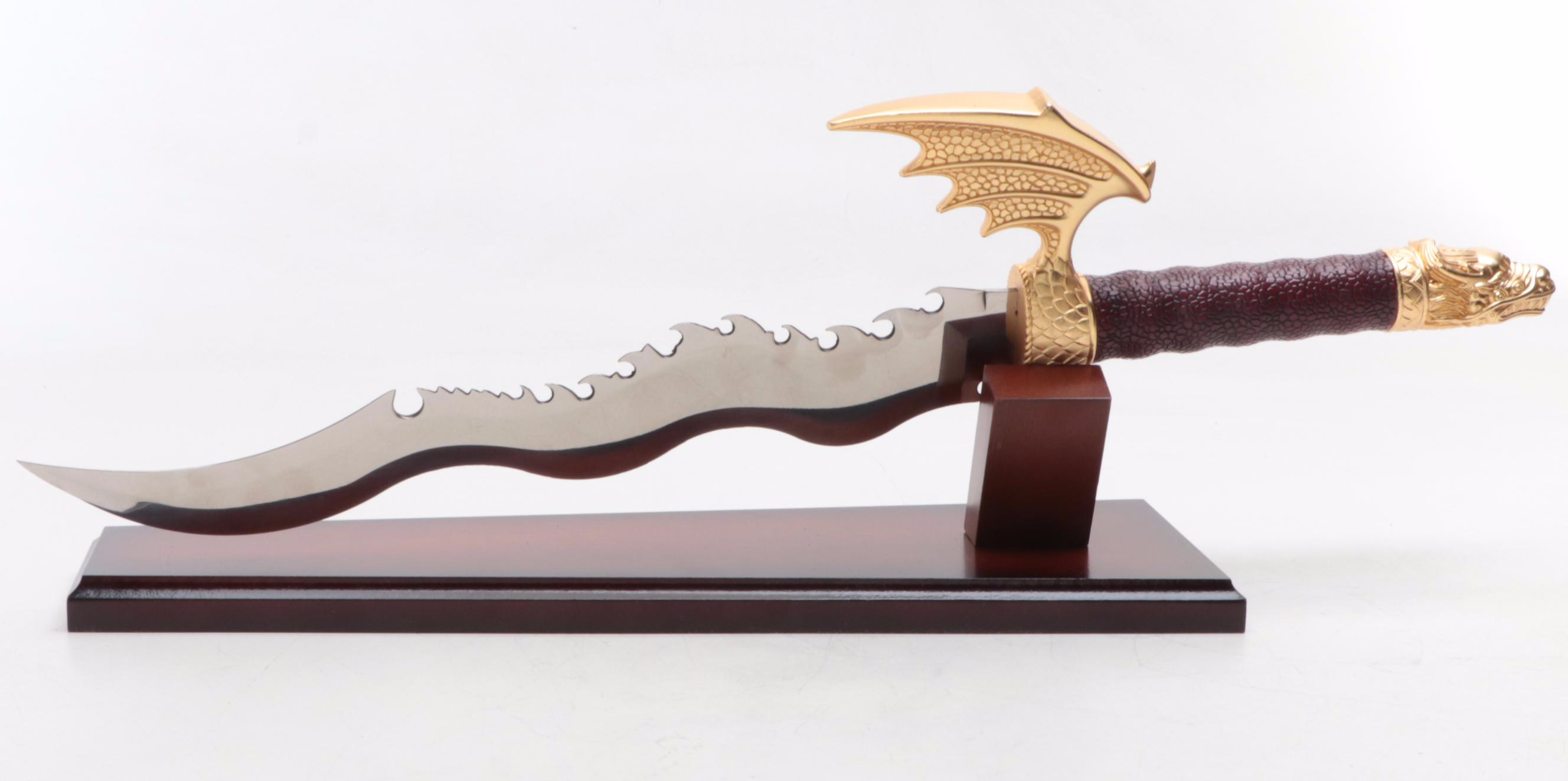 Japanese Style Flying Dragon Decorative Dagger with Display Stand
