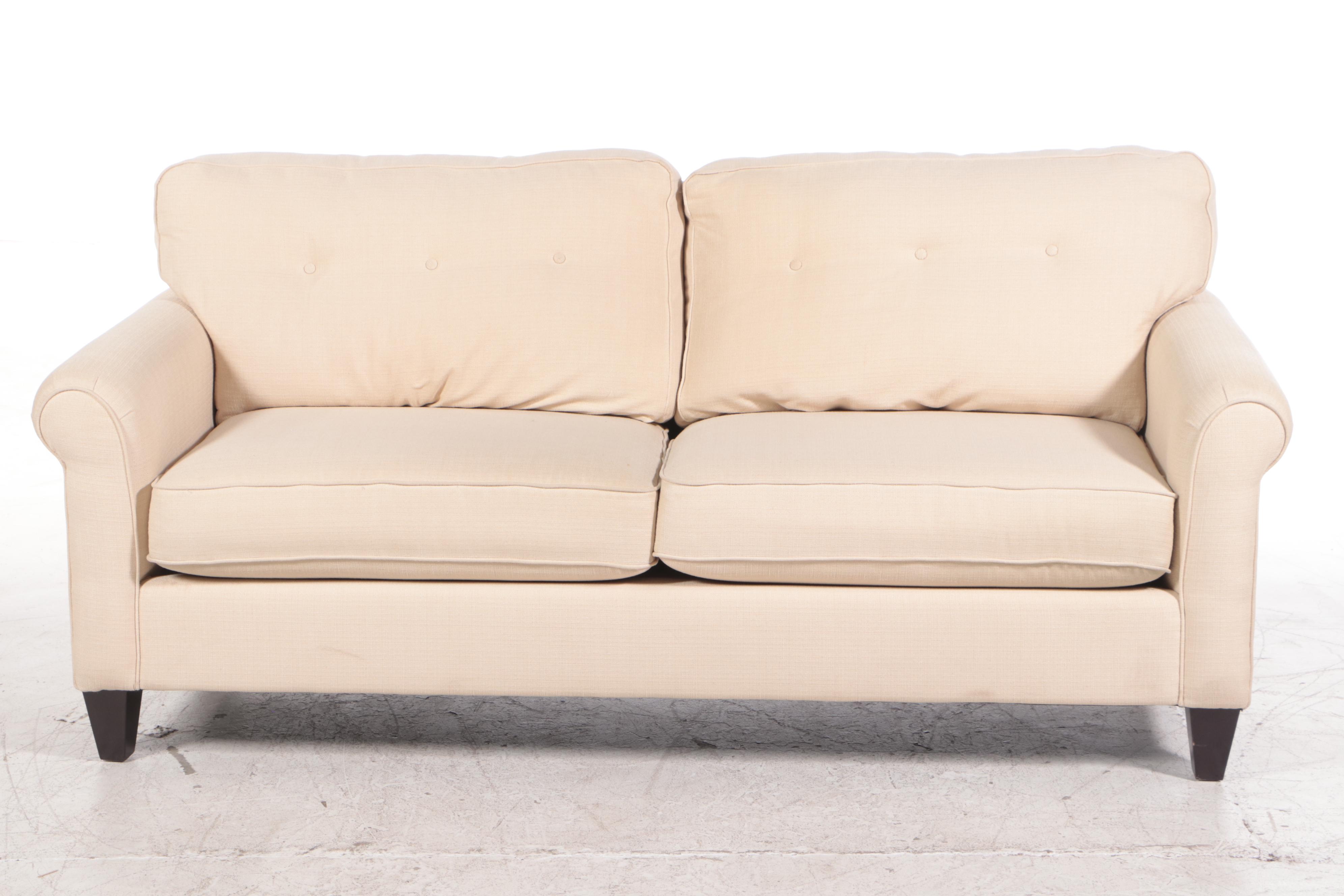 La-Z-Boy Button-Back Two-Seat Roll Arm Sofa in Oatmeal