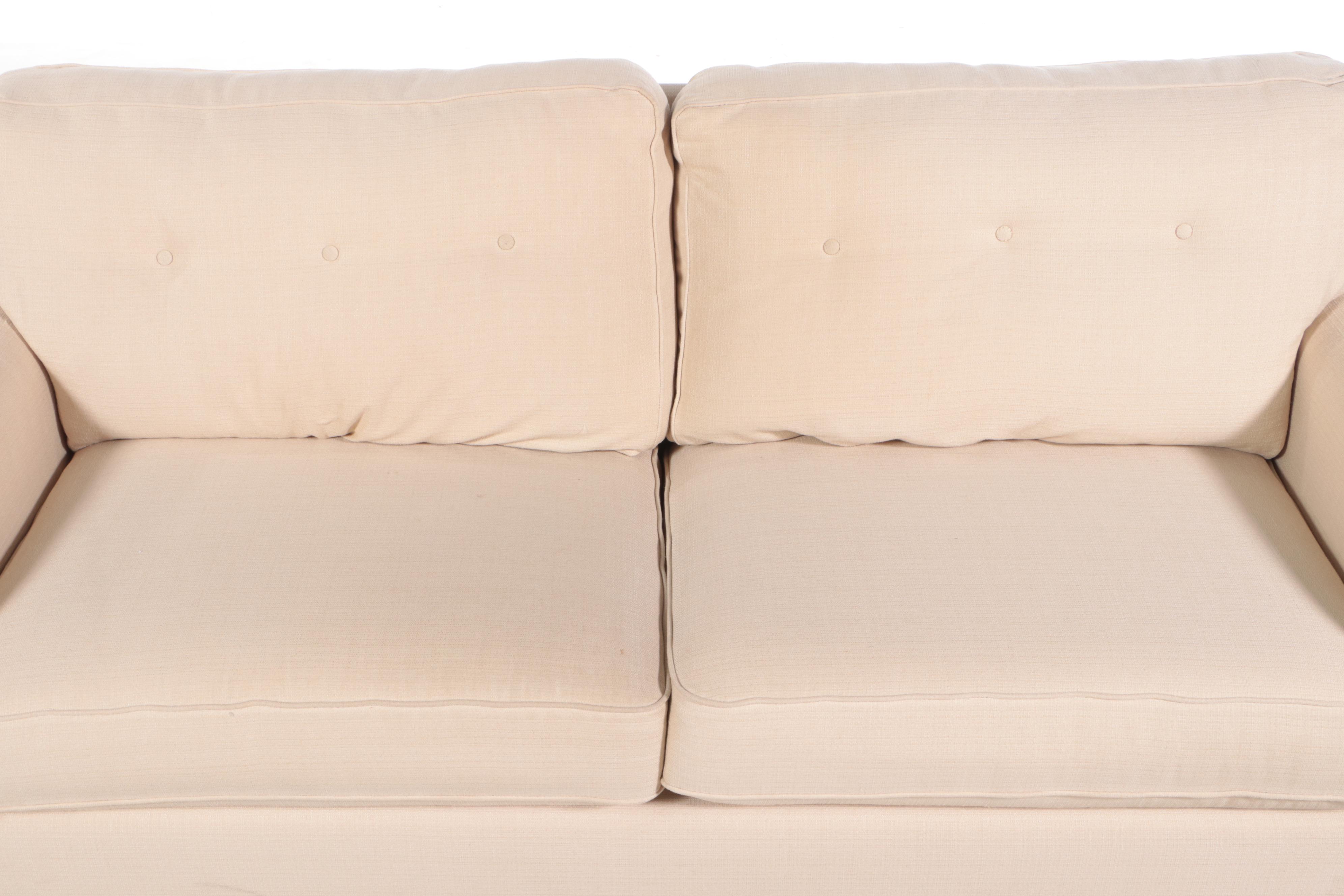 La-Z-Boy Button-Back Two-Seat Roll Arm Sofa in Oatmeal