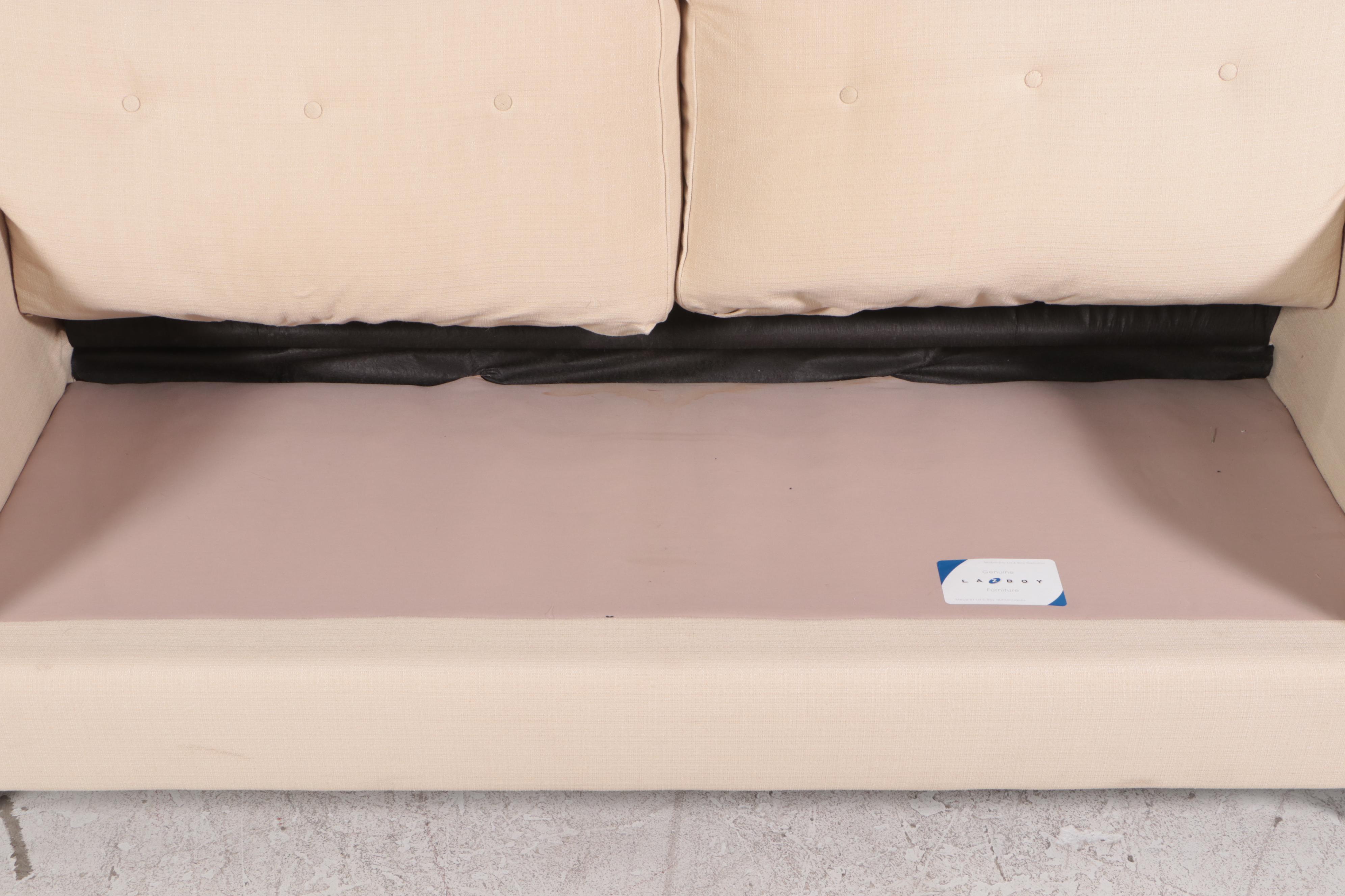 La-Z-Boy Button-Back Two-Seat Roll Arm Sofa in Oatmeal