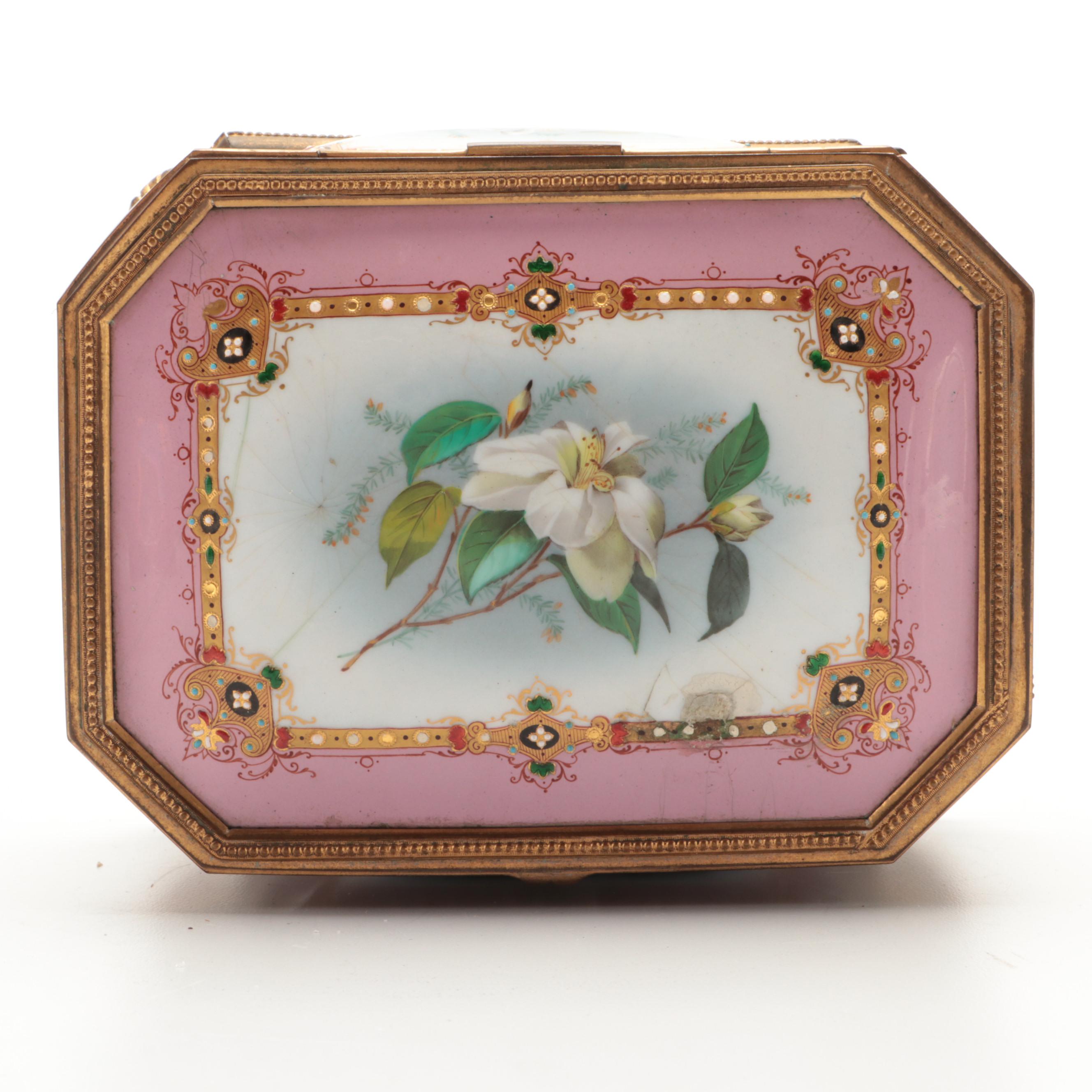 French Sèvres Style Fond Rose Porcelain Ormolu Mounted Jewel Casket, 19th C.