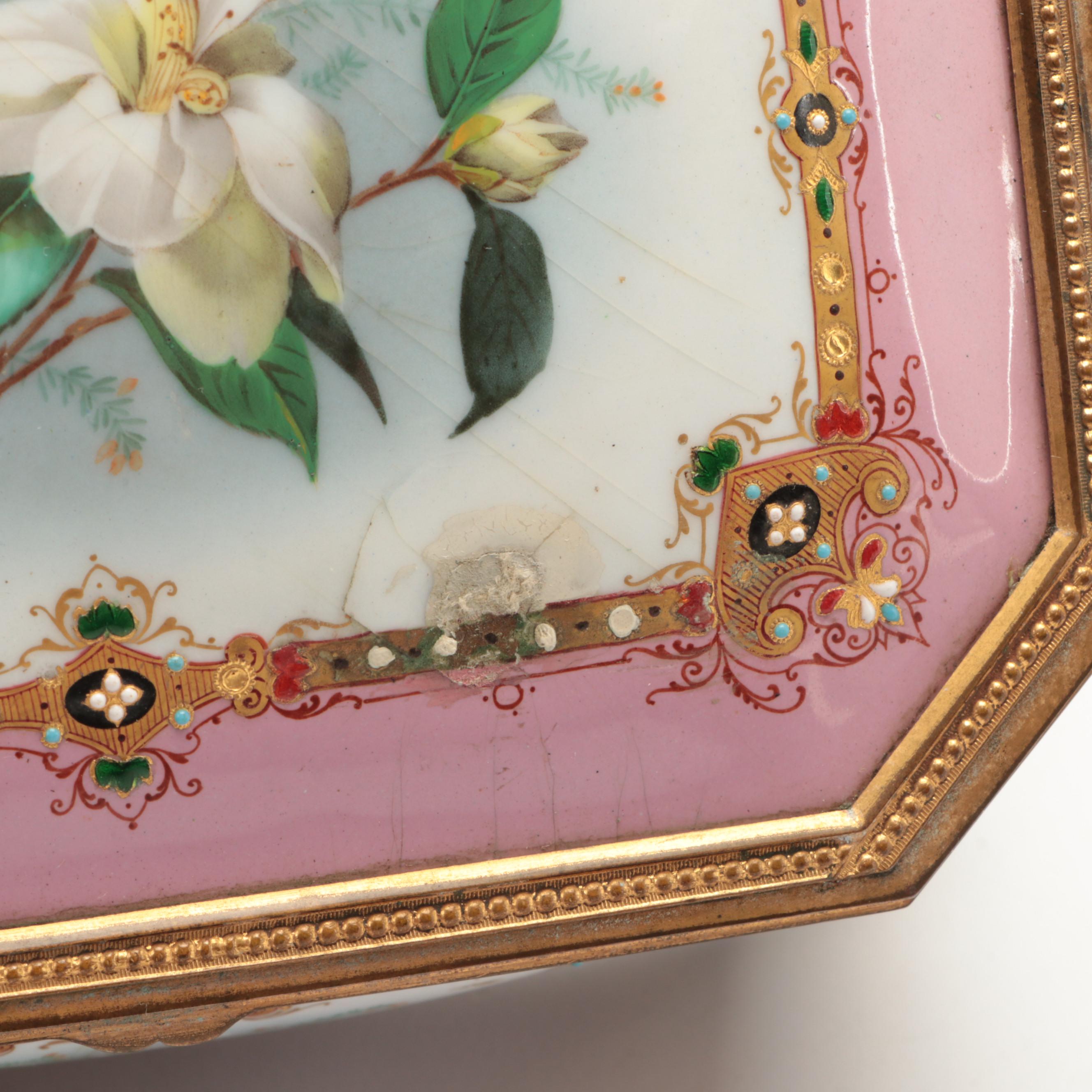 French Sèvres Style Fond Rose Porcelain Ormolu Mounted Jewel Casket, 19th C.