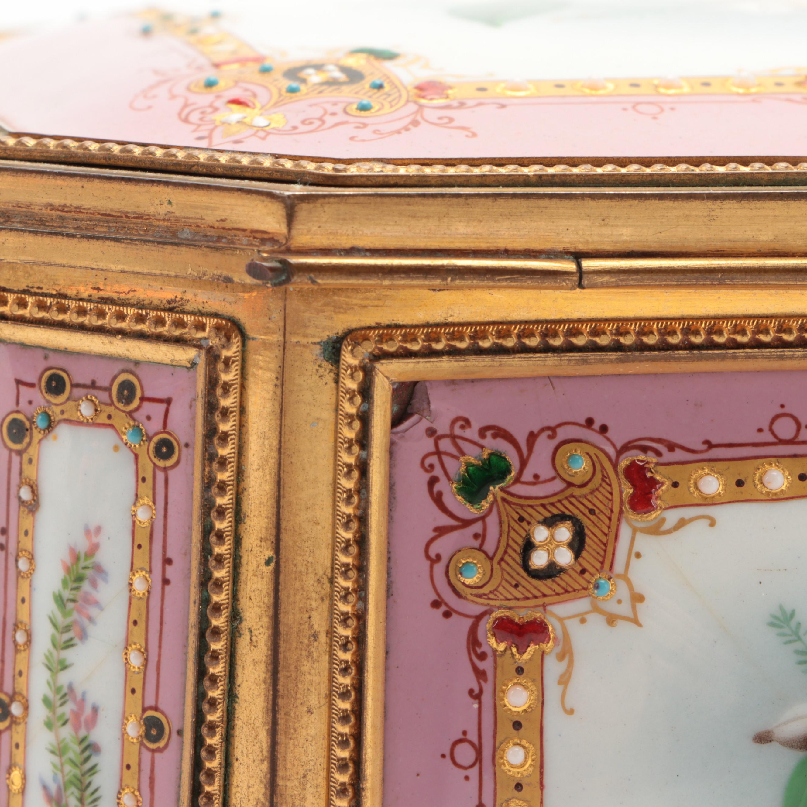 French Sèvres Style Fond Rose Porcelain Ormolu Mounted Jewel Casket, 19th C.