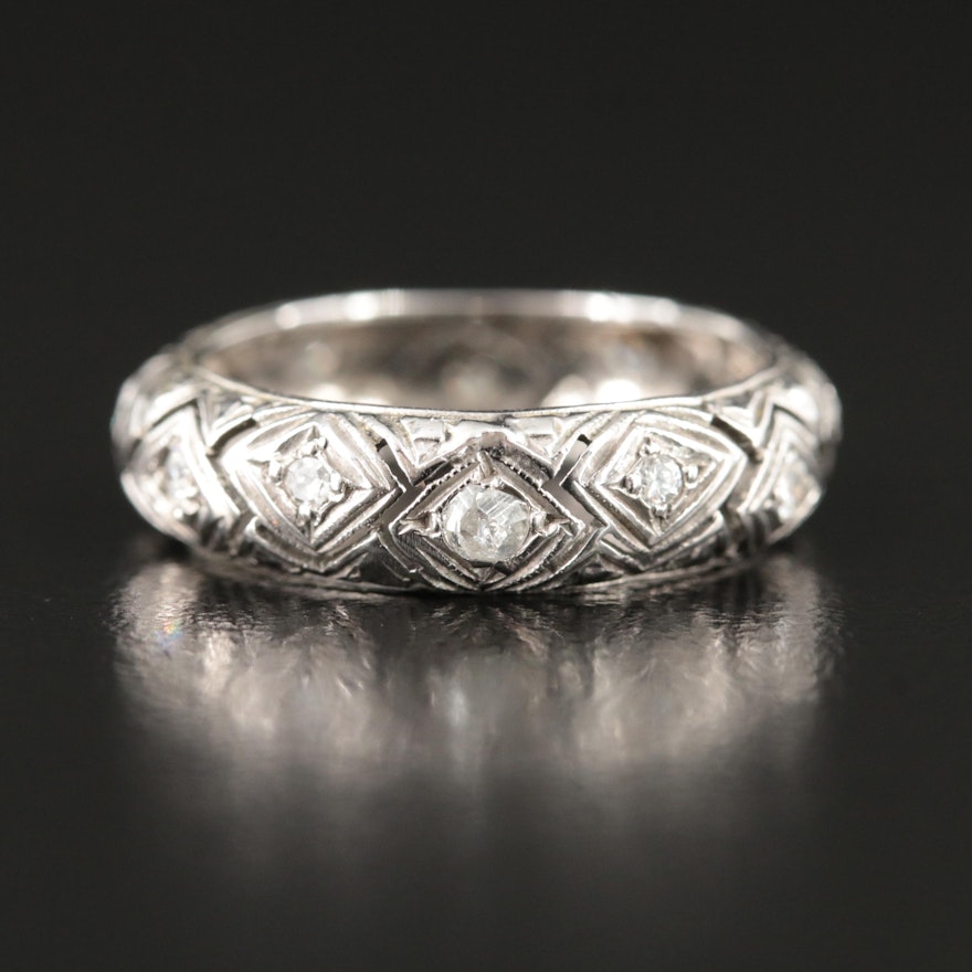 Art Deco Platinum 0.22 CTW Diamond Pierce Work Band