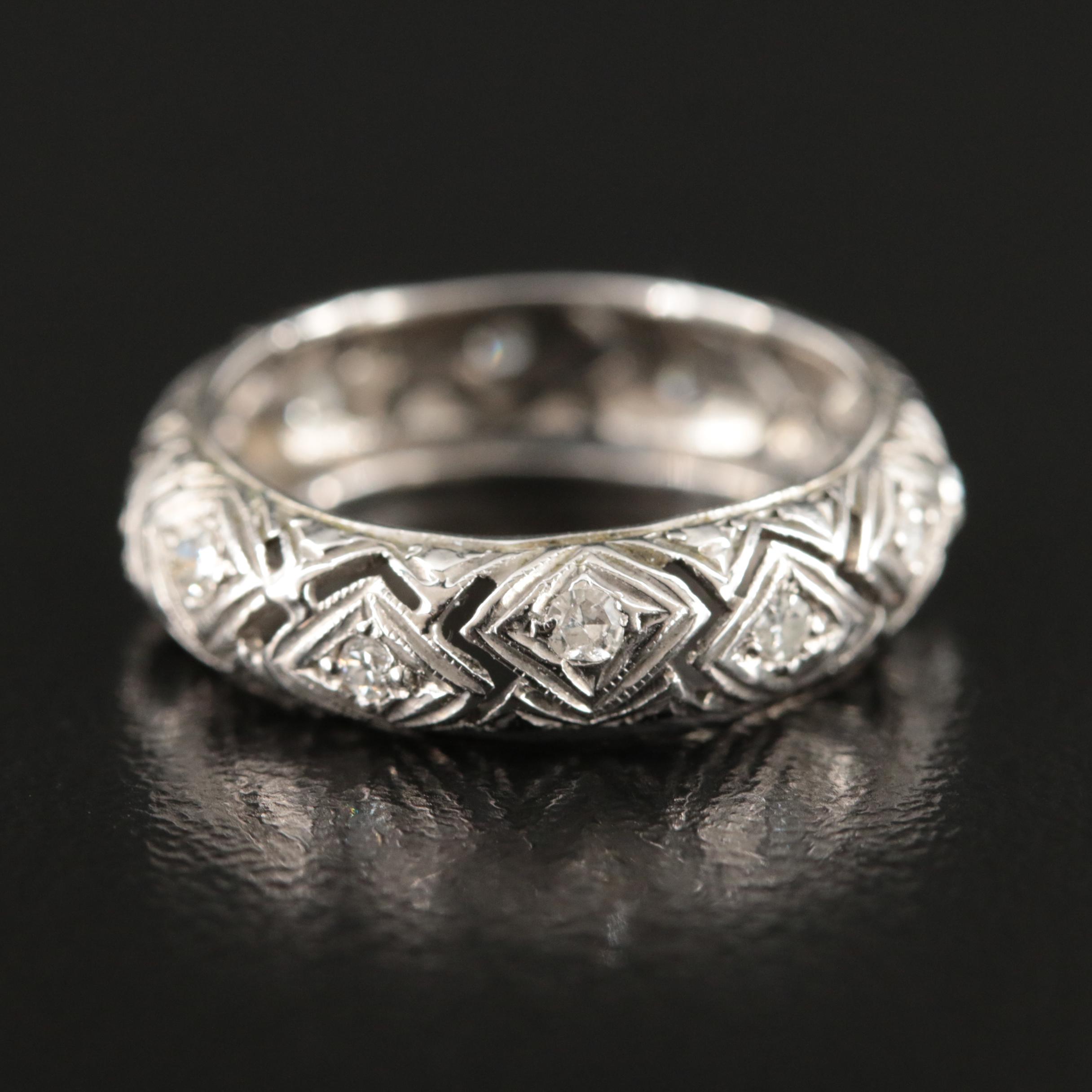 Art Deco Platinum 0.22 CTW Diamond Pierce Work Band