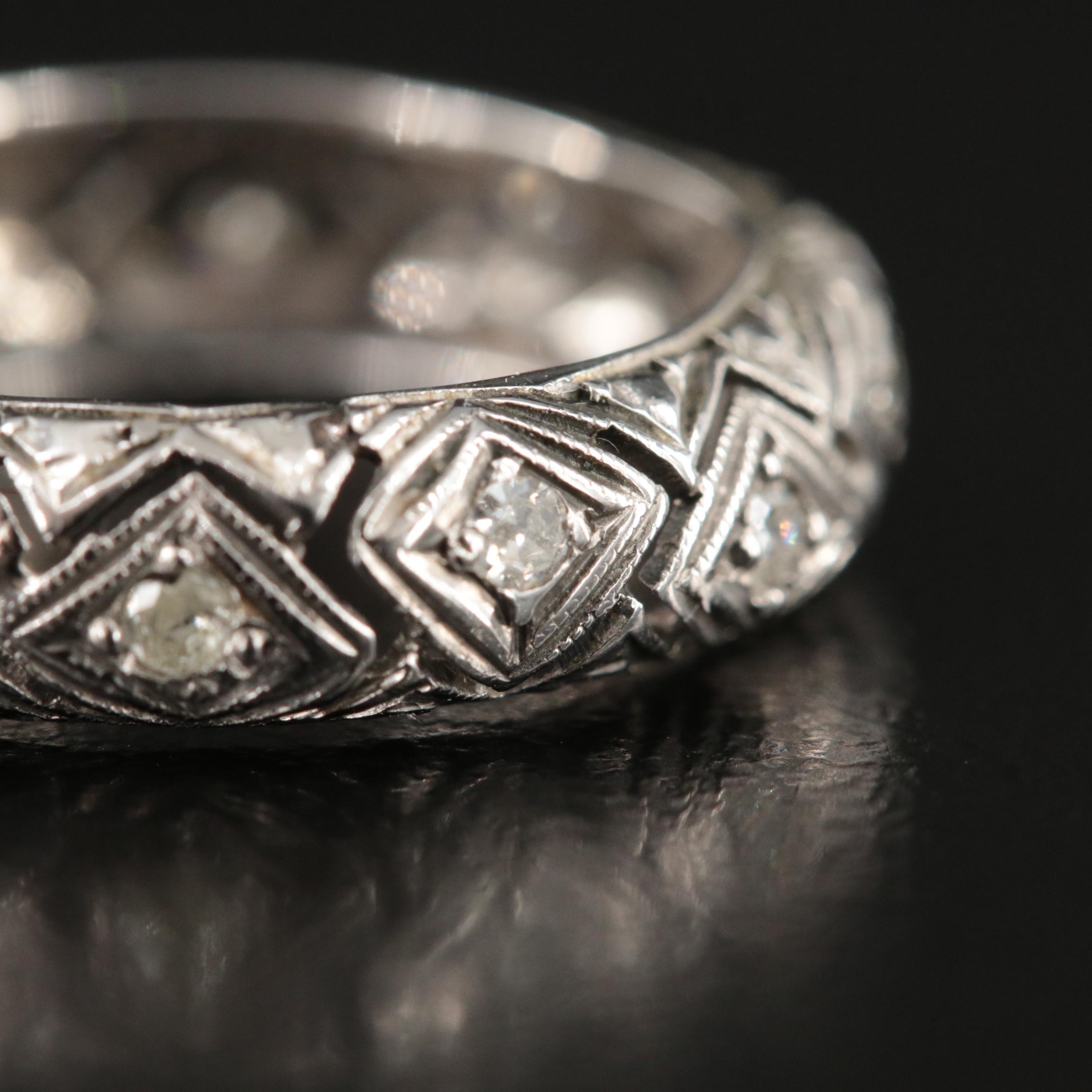 Art Deco Platinum 0.22 CTW Diamond Pierce Work Band