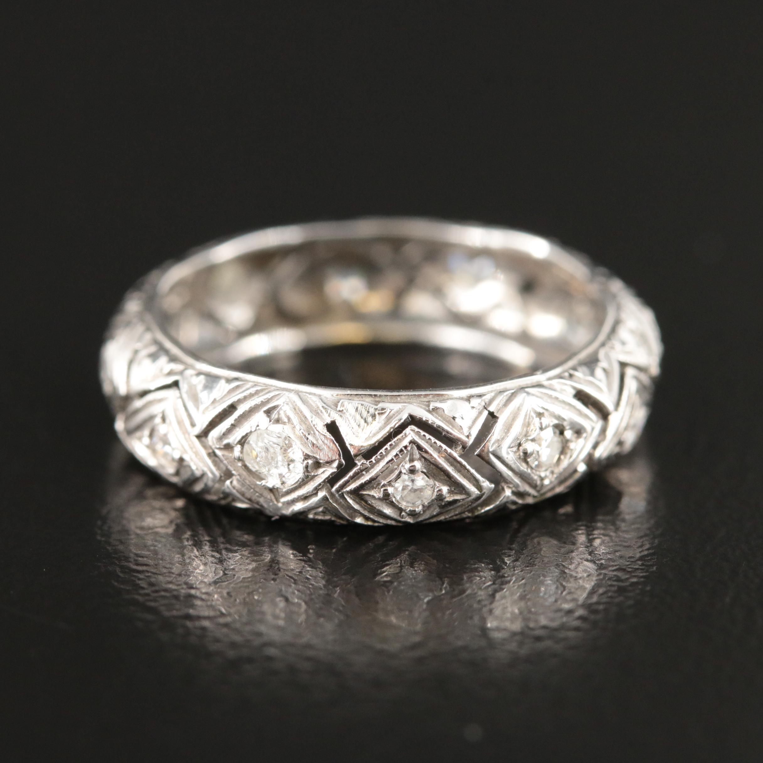 Art Deco Platinum 0.22 CTW Diamond Pierce Work Band