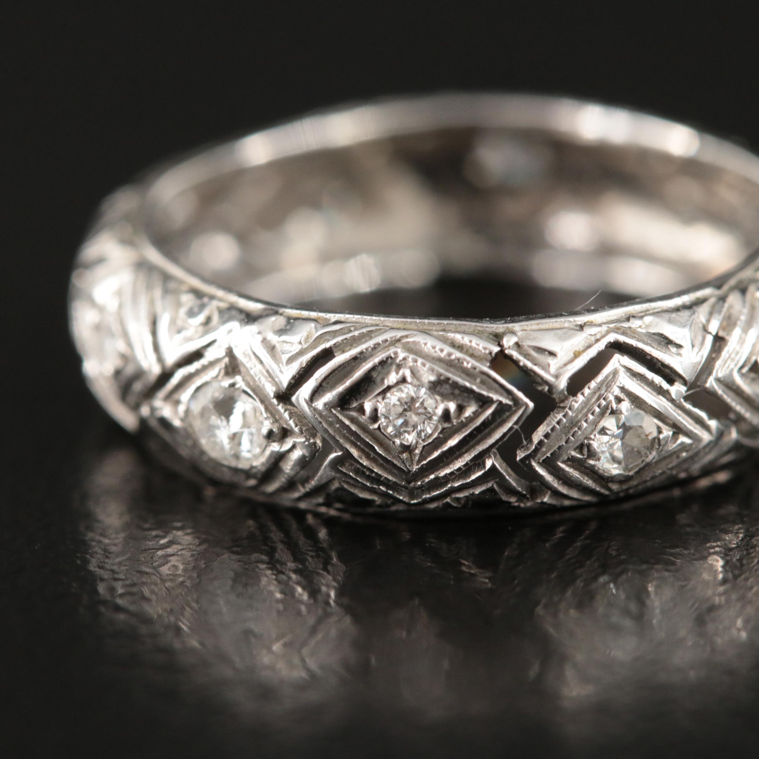 Art Deco Platinum 0.22 CTW Diamond Pierce Work Band