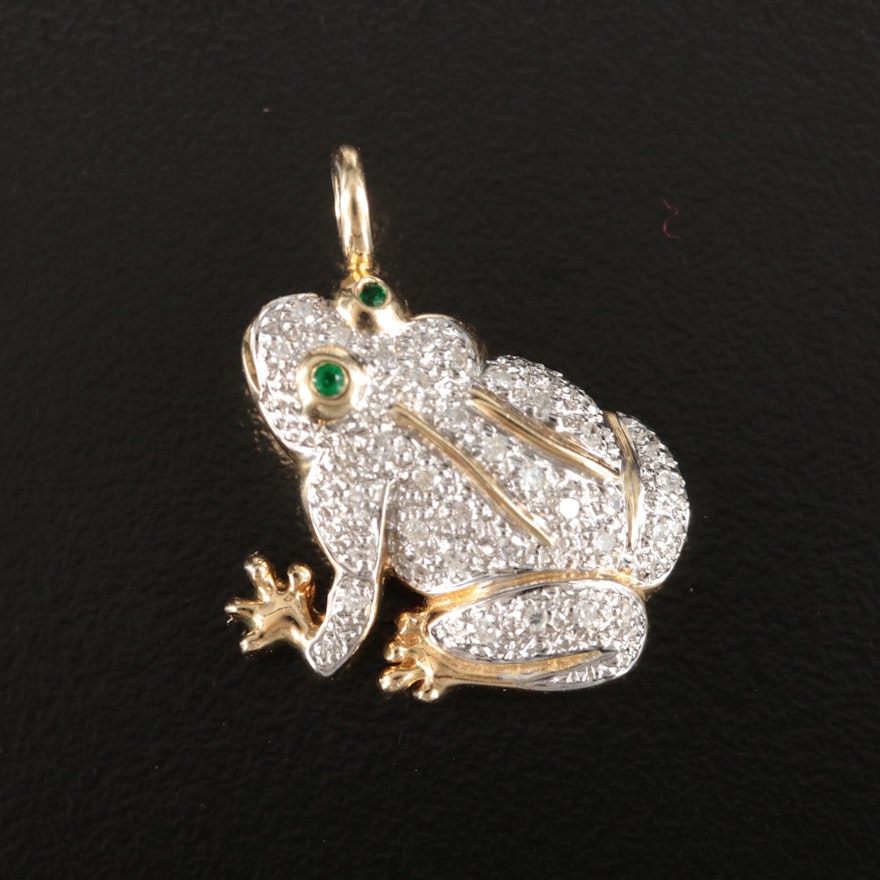 14K Emerald and Diamond Frog Pendant