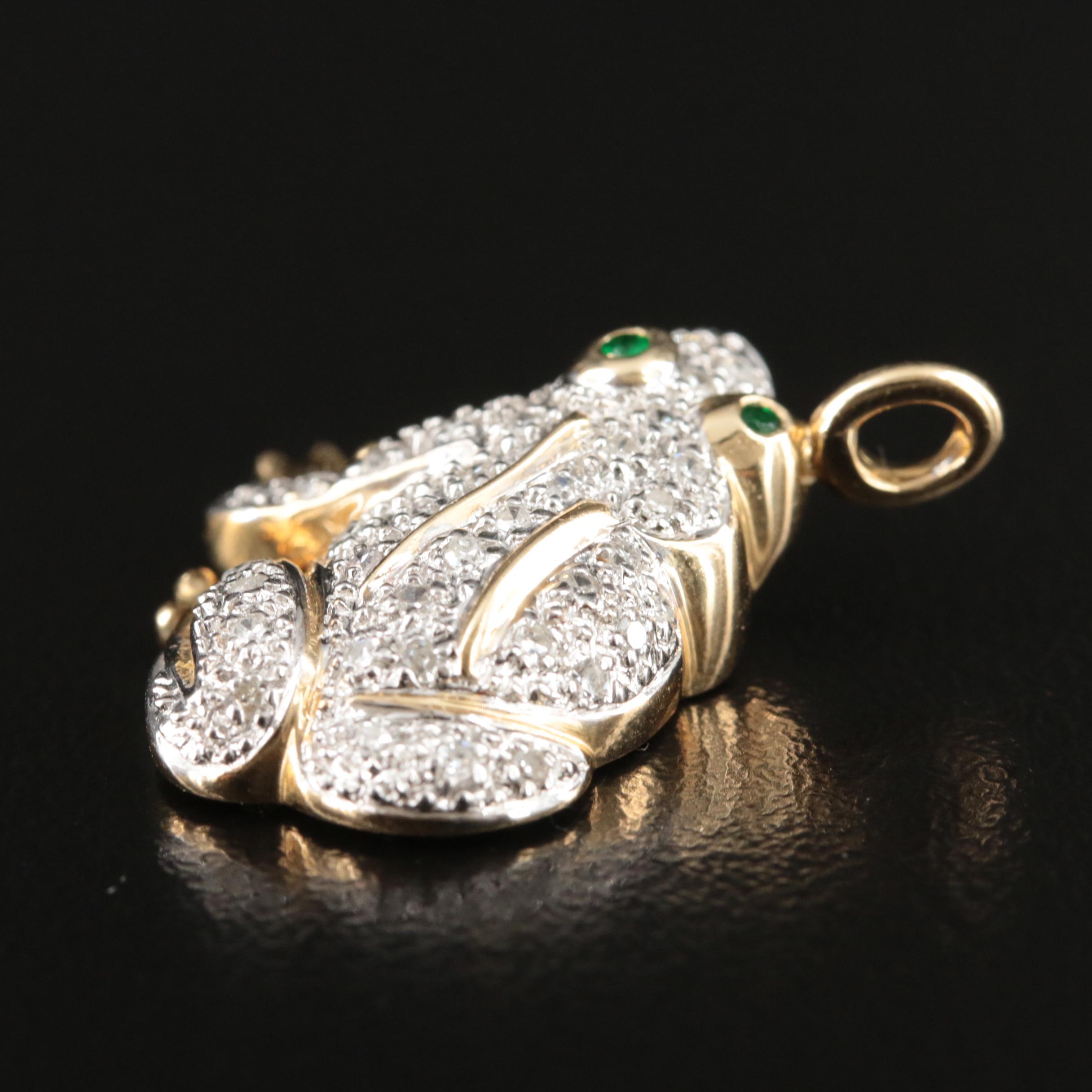 14K Emerald and Diamond Frog Pendant