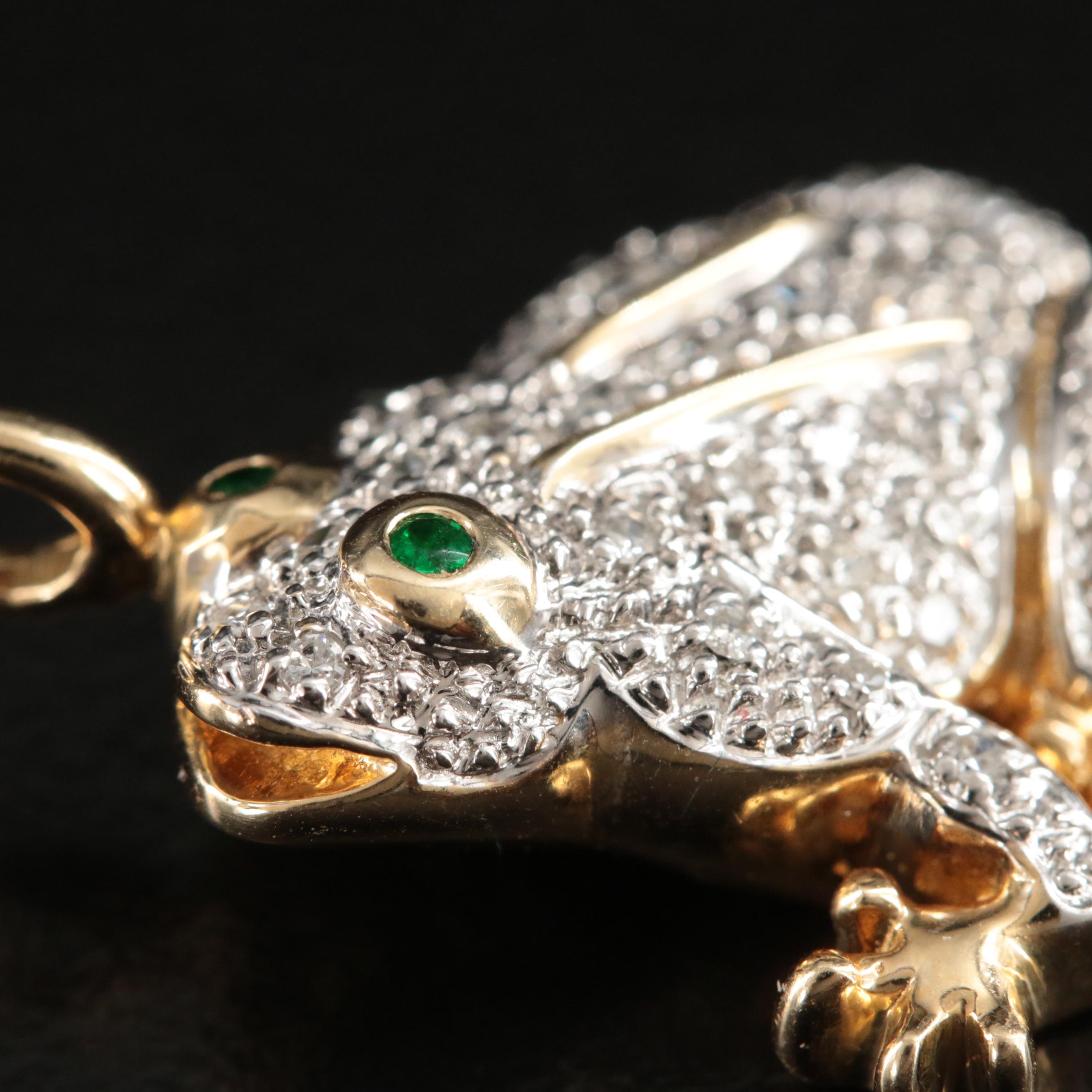 14K Emerald and Diamond Frog Pendant